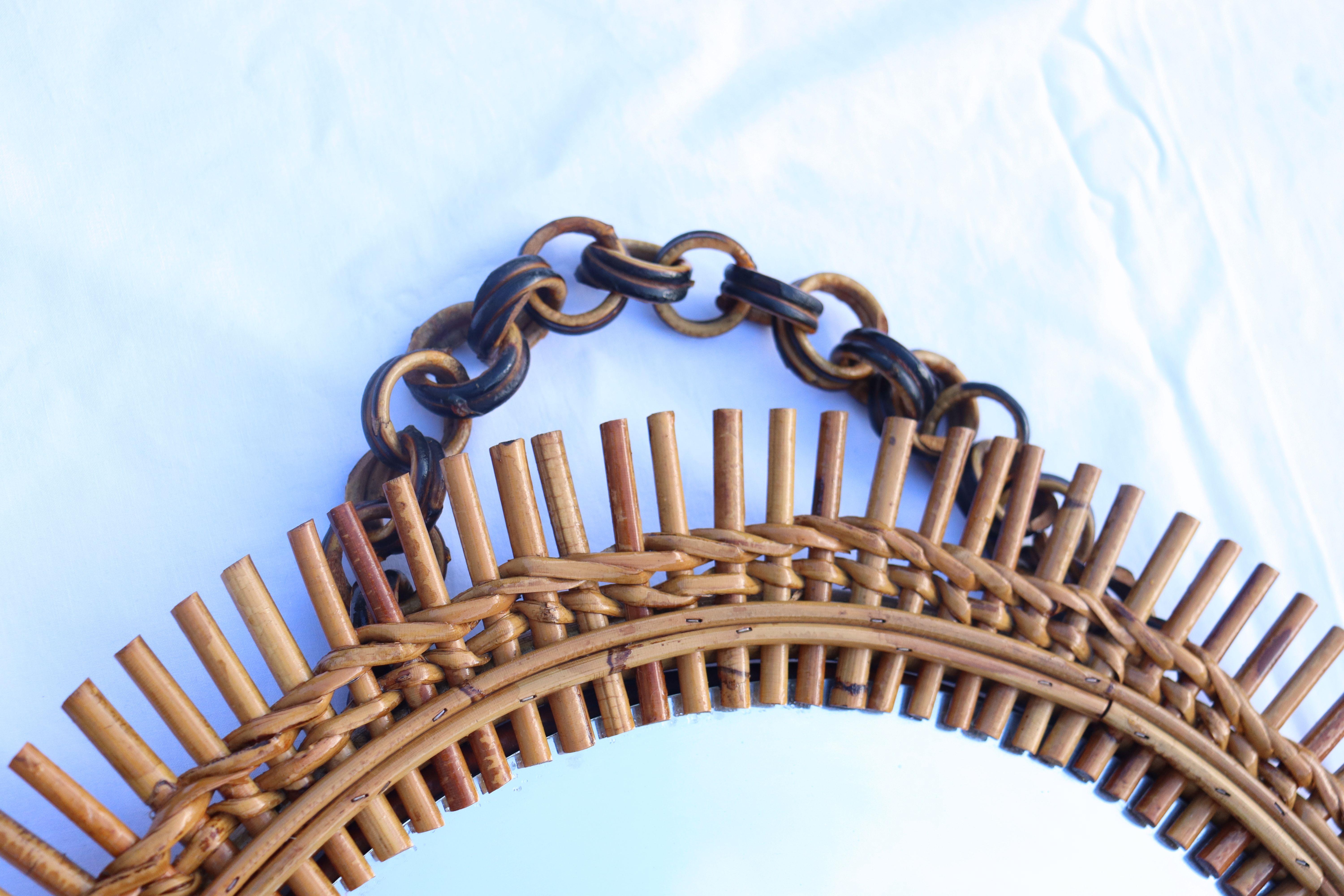 Coppia di specchi rotondi in rattan e bambù di Franco Albini In condizioni buone in vendita a Charmes, FR