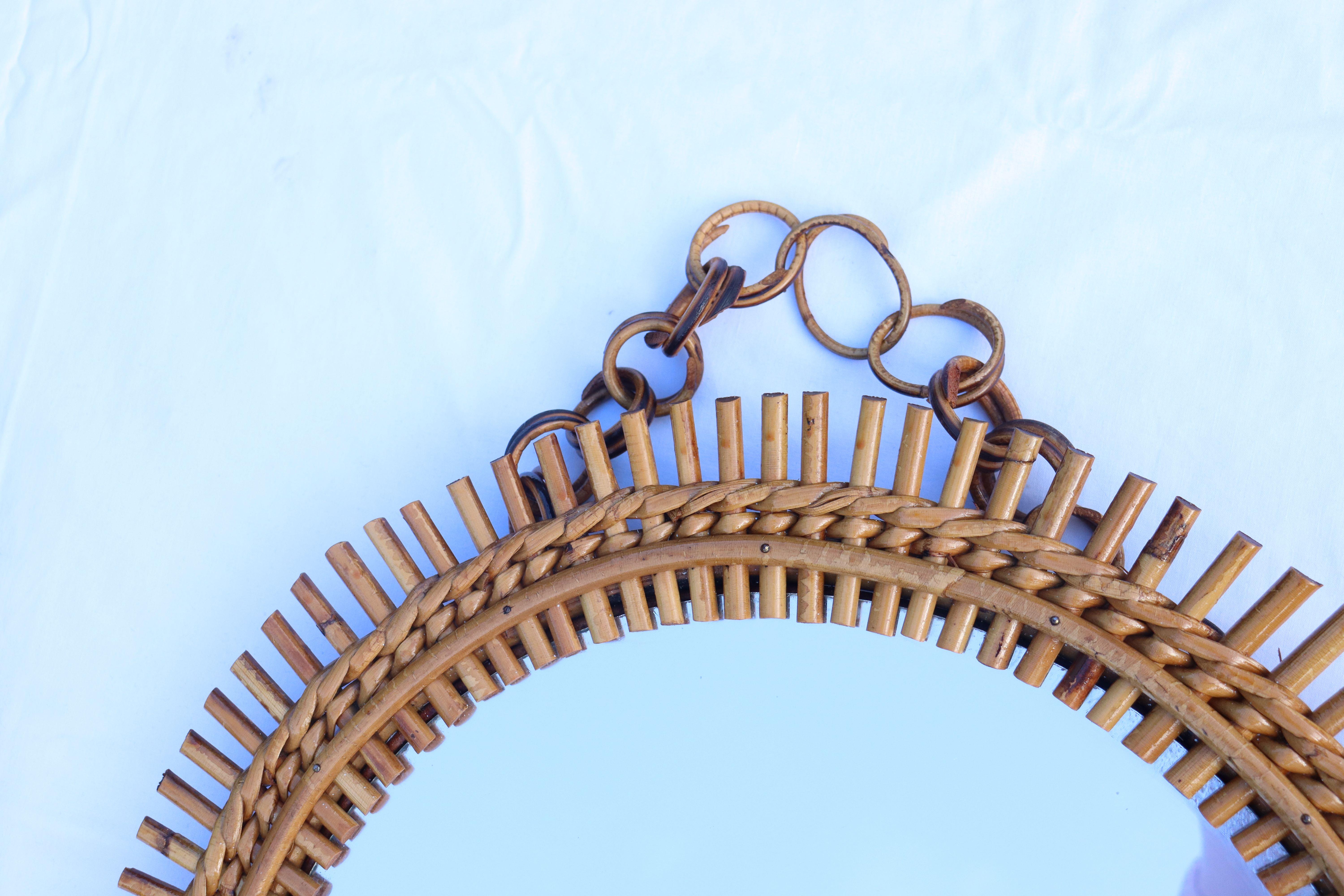 Metà XX secolo Coppia di specchi rotondi in rattan e bambù di Franco Albini in vendita