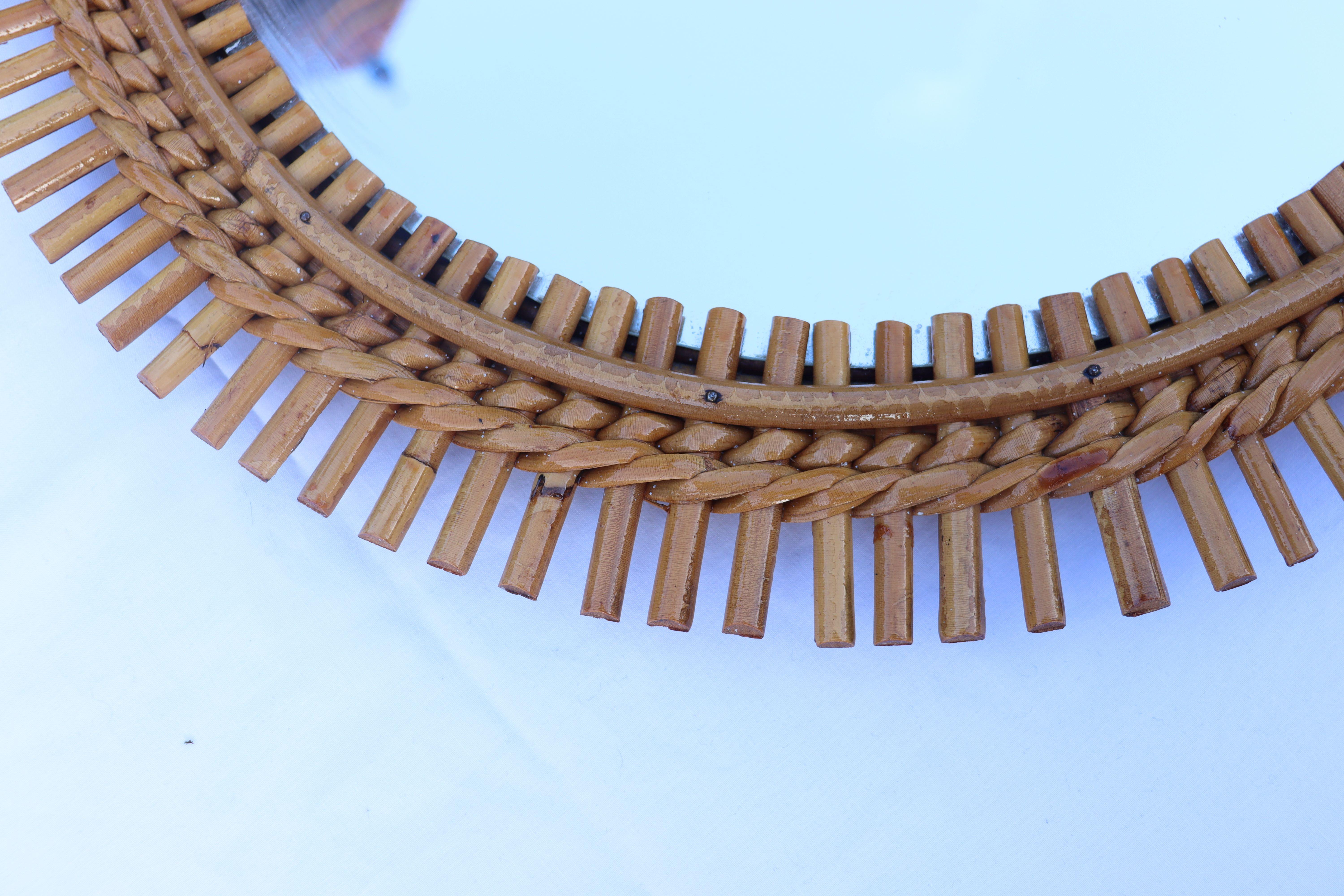 Rattan Coppia di specchi rotondi in rattan e bambù di Franco Albini in vendita