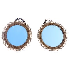 Pair Of Round Rattan And Bamboo Mirrors By Franco Albini
