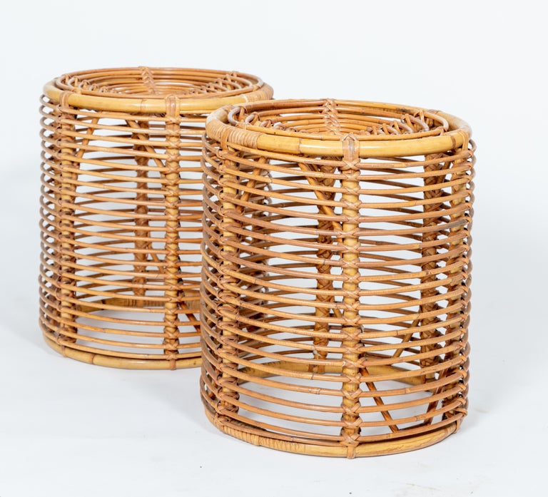 Pair of Round Rattan Ottomans at 1stDibs ottoman rattan, wicker