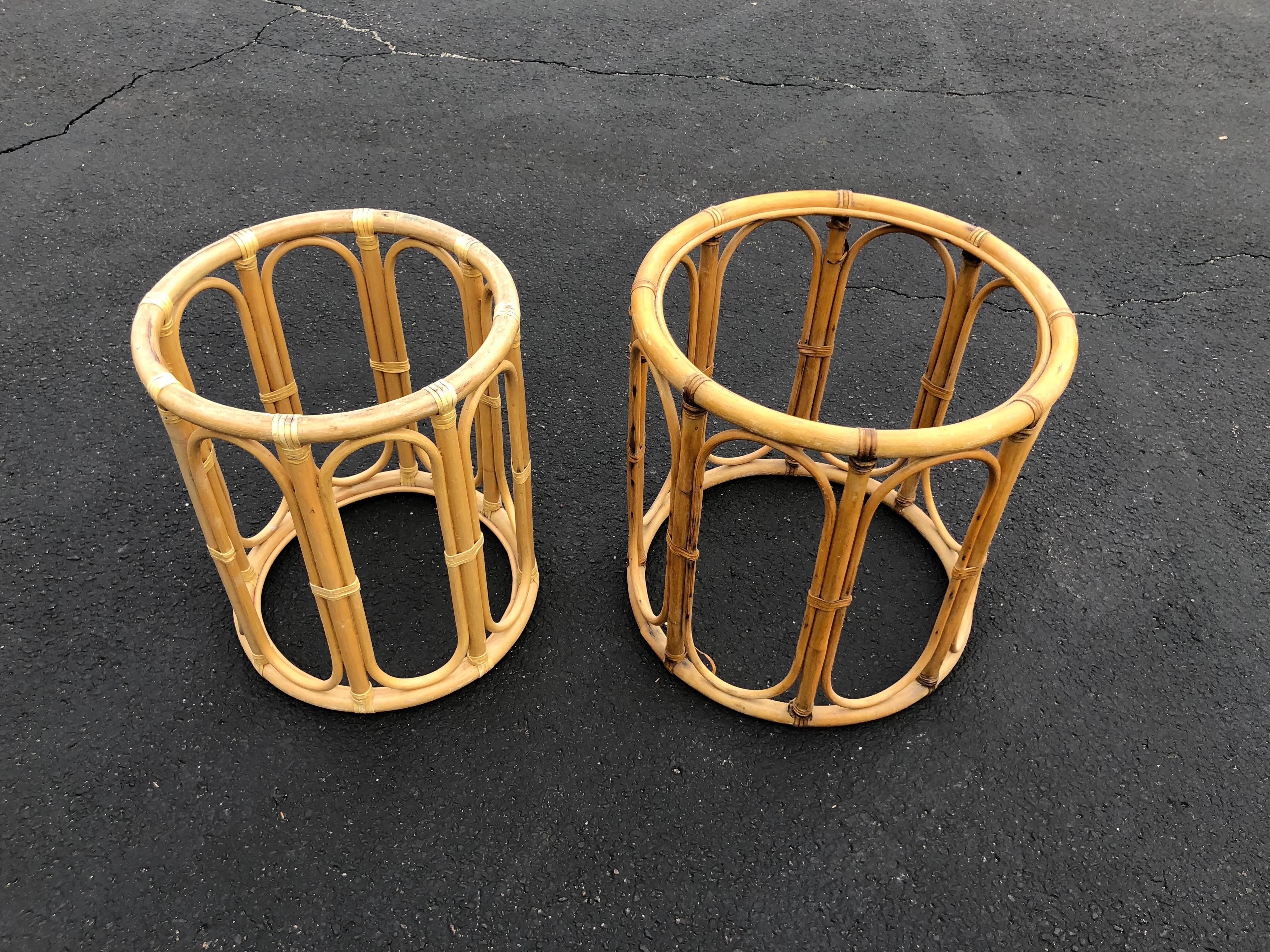 Bamboo Pair of Boho Chic Round Rattan Tables Bases
