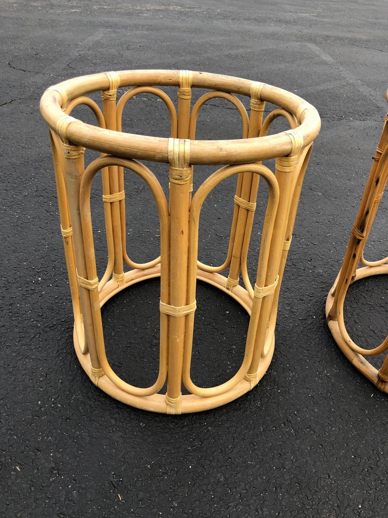 Pair of Boho Chic Round Rattan Tables Bases at 1stDibs