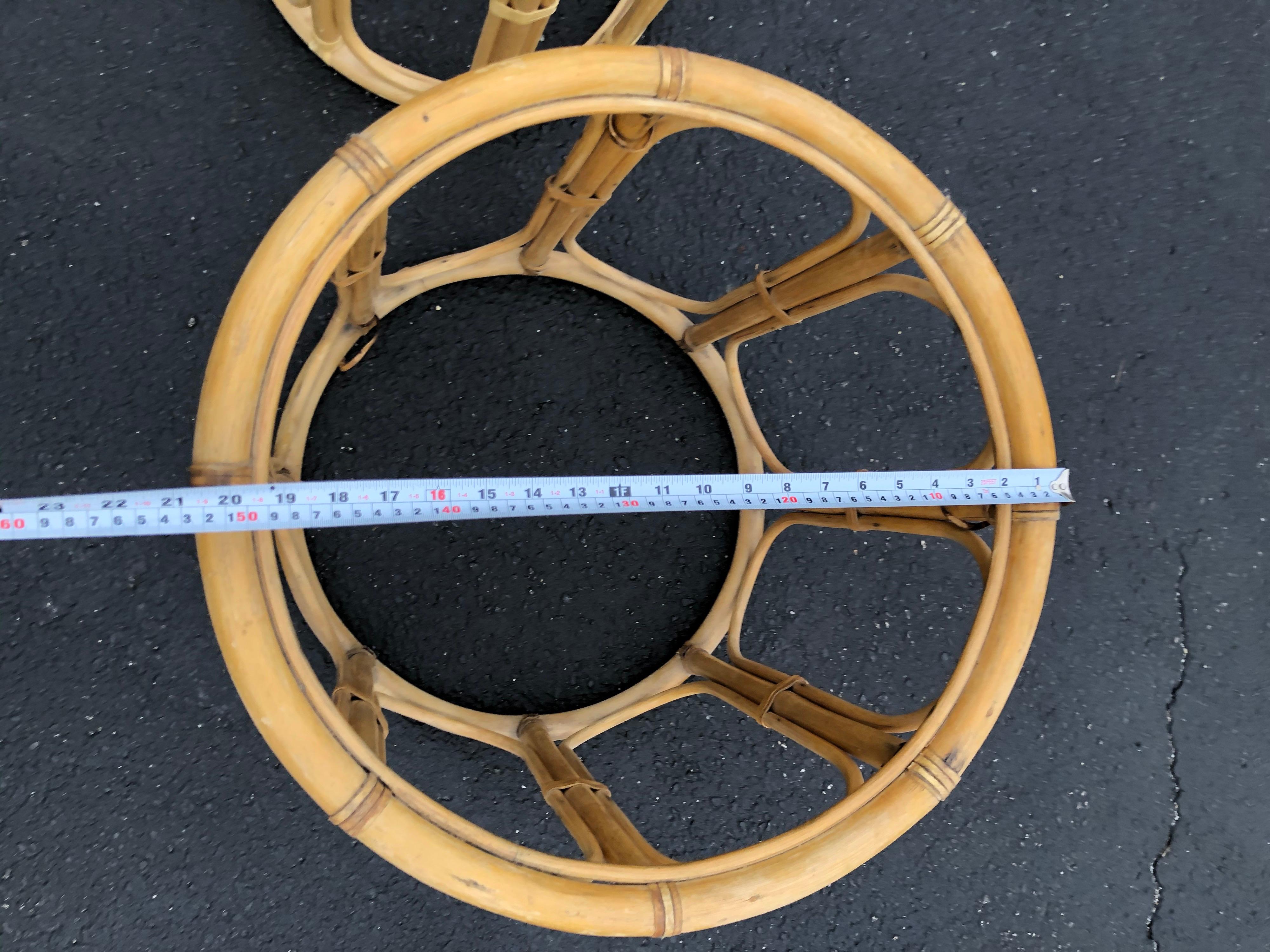 Late 20th Century Pair of Boho Chic Round Rattan Tables Bases