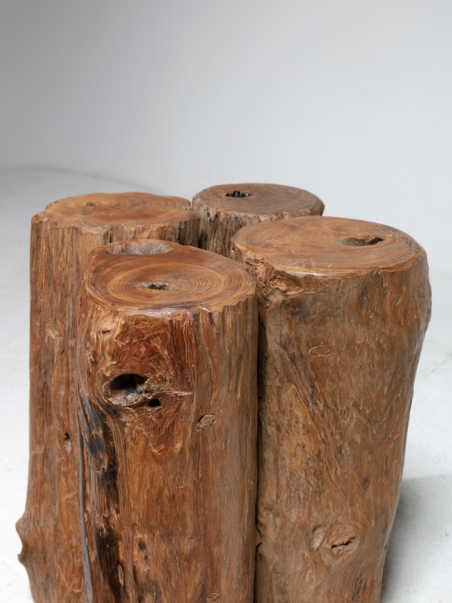 Mid-20th Century Pair of Round Raw Solid Wood Logs Stools, Italy, 1960s For Sale