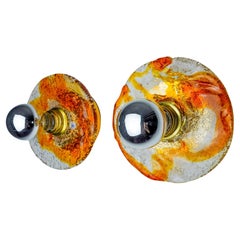 Pair of round sconces by Murano Mazzega in orange frosted glass, Italy, 1970