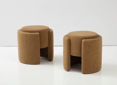 Pair of Round Sculptural Poufs or Stools in Camel Boucle, Italy, 2023