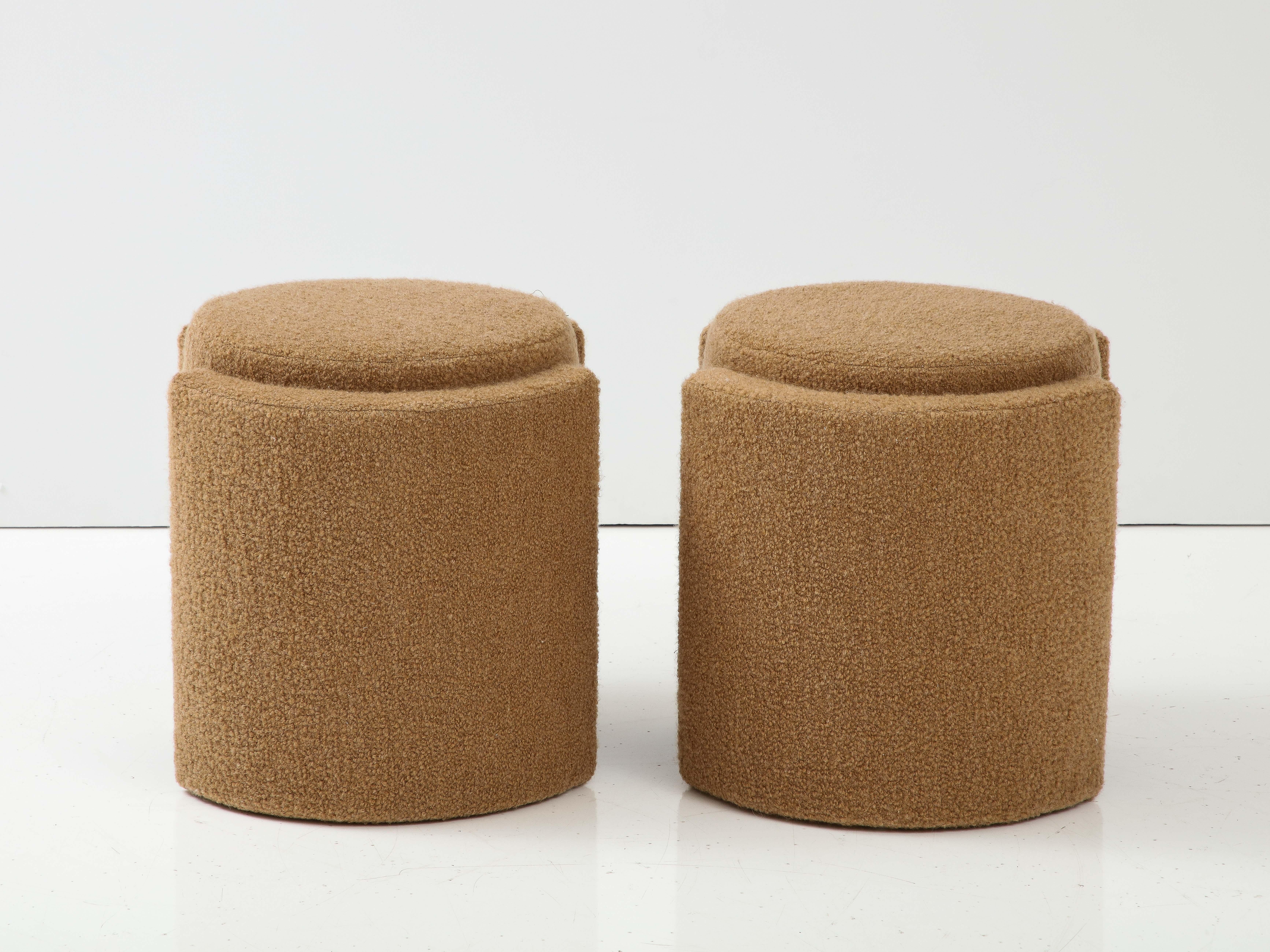 Pair of Round Sculptural Poufs or Stools in Camel Boucle, Italy, 2023 In New Condition In New York, NY