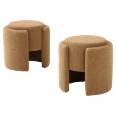 Pair of Round Sculptural Poufs or Stools in Camel Boucle, Italy, 2023