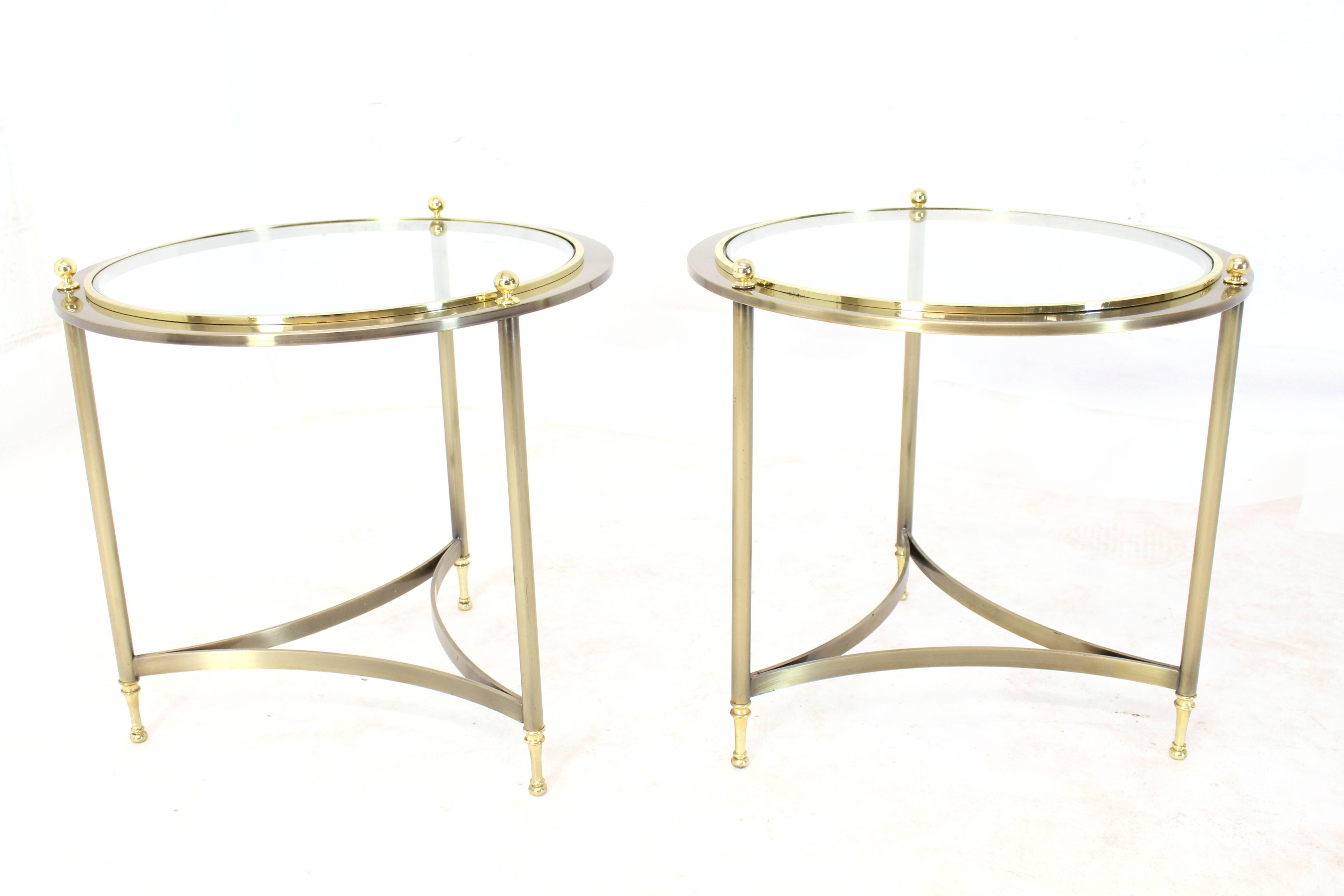 20th Century Pair of Round Side End Tables with Glass Tops by DIA