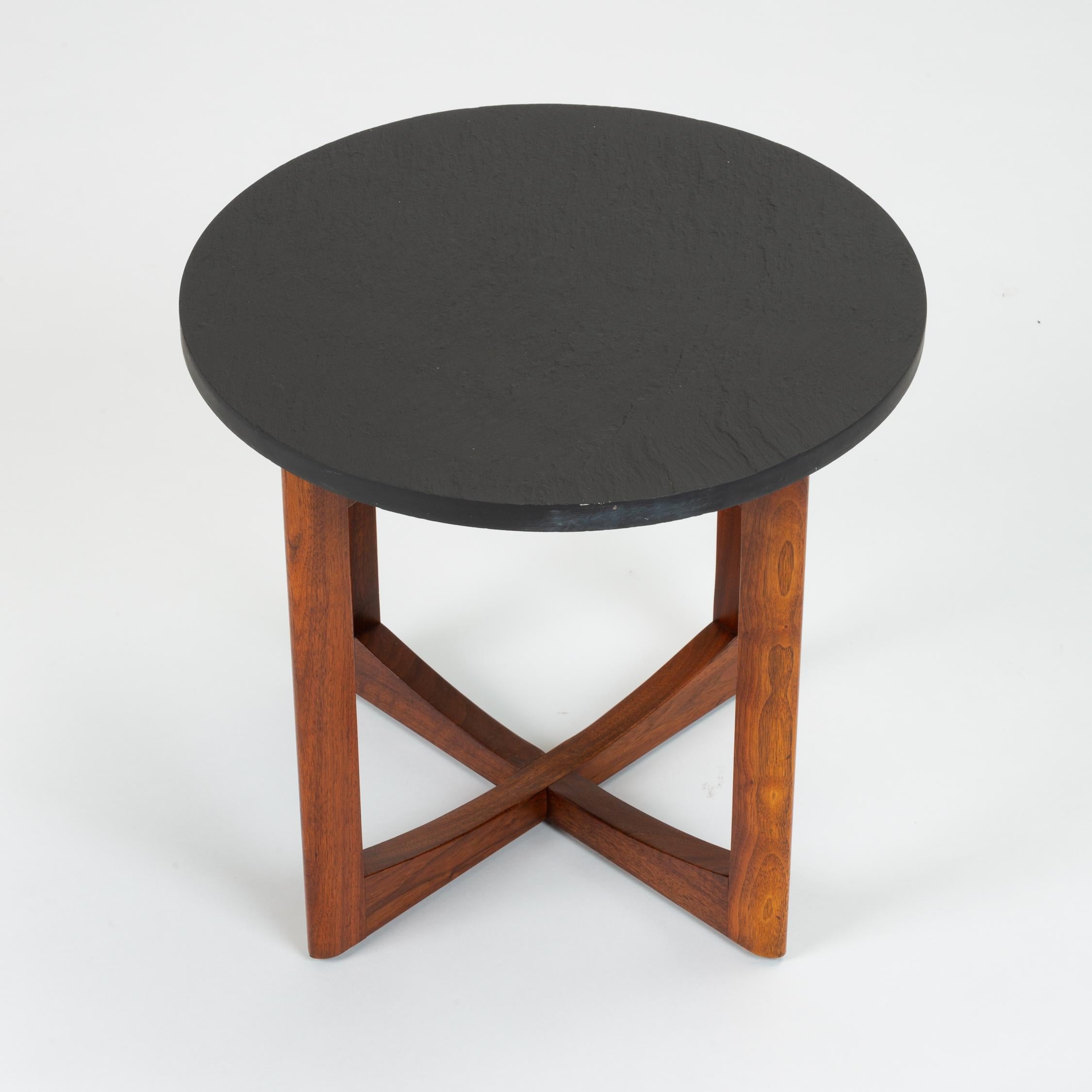 Pair of Round Side Tables with Slate Top In Excellent Condition In Los Angeles, CA