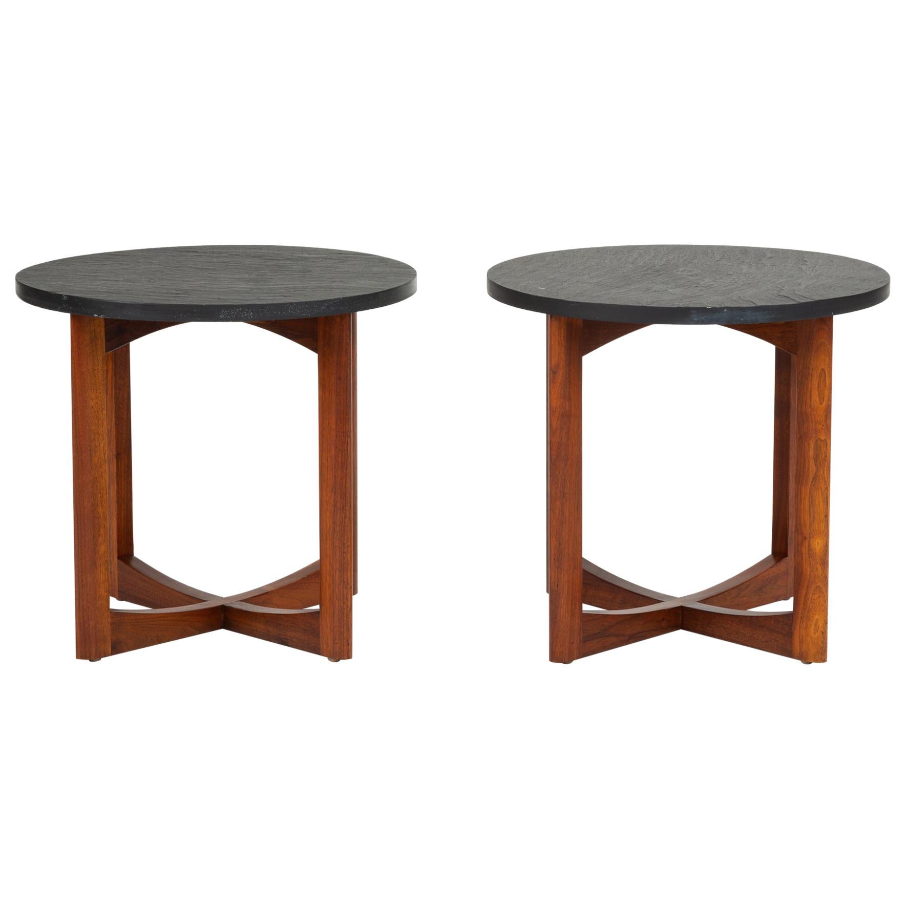 Pair of Round Side Tables with Slate Top