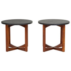Pair of Round Side Tables with Slate Top