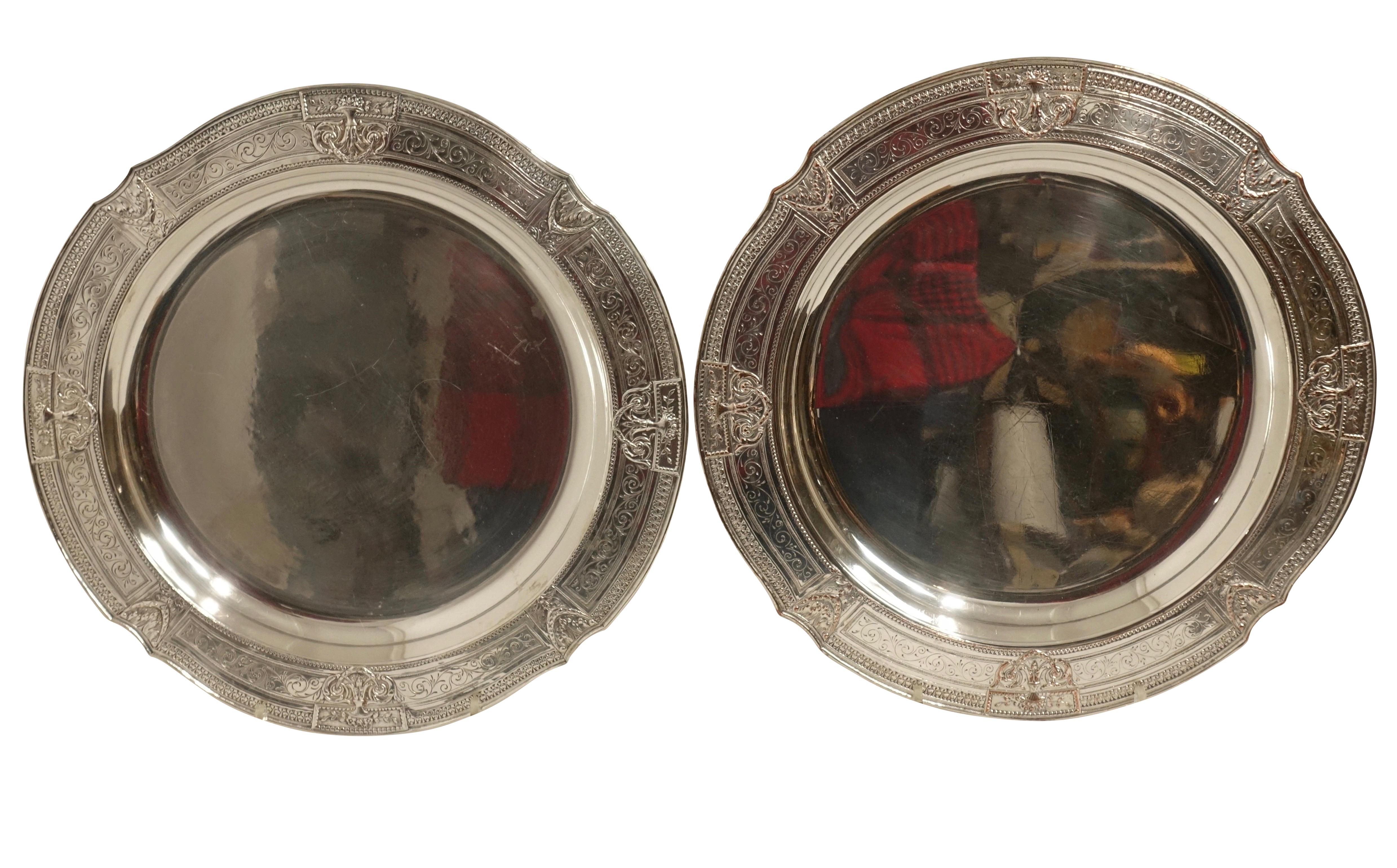 20th Century Pair of Round Silver Plate Trays E G Webster New York