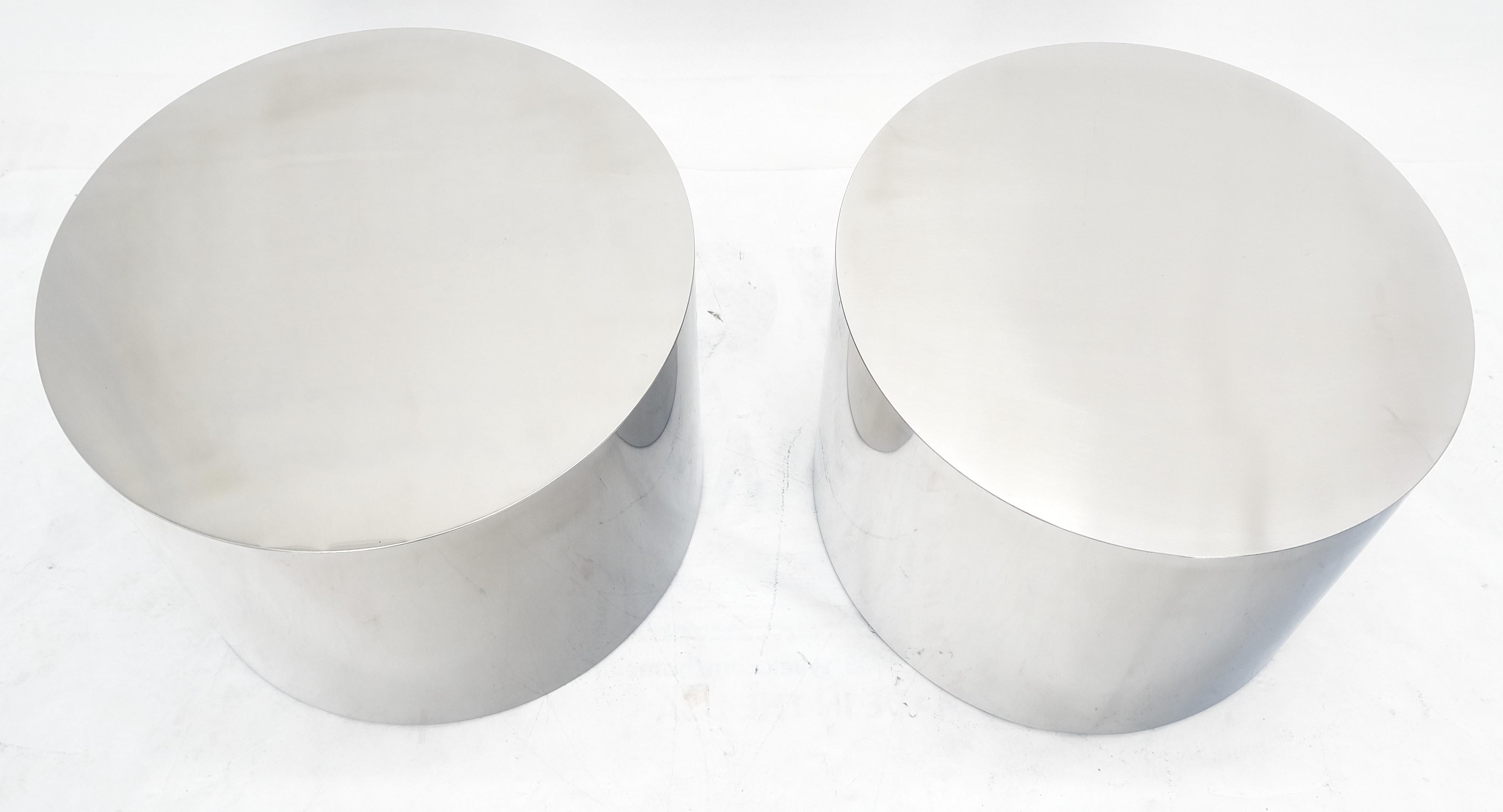 Pair of Round Stainless Steel Chrome Cylinder Shape End Tables Pedestals Clean! 4