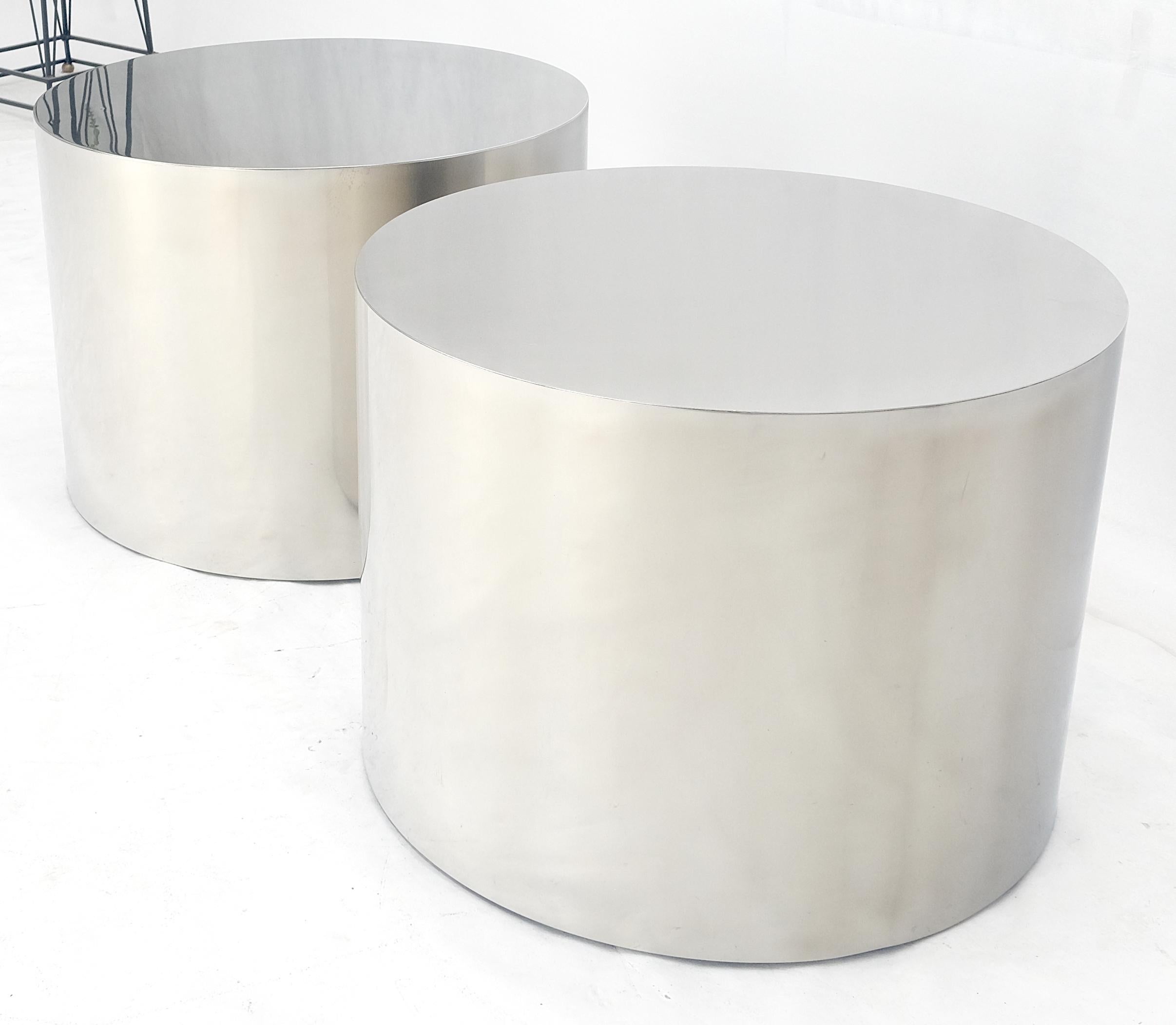 Pair of Round Stainless Steel Chrome Cylinder Shape End Tables Pedestals Clean! 5