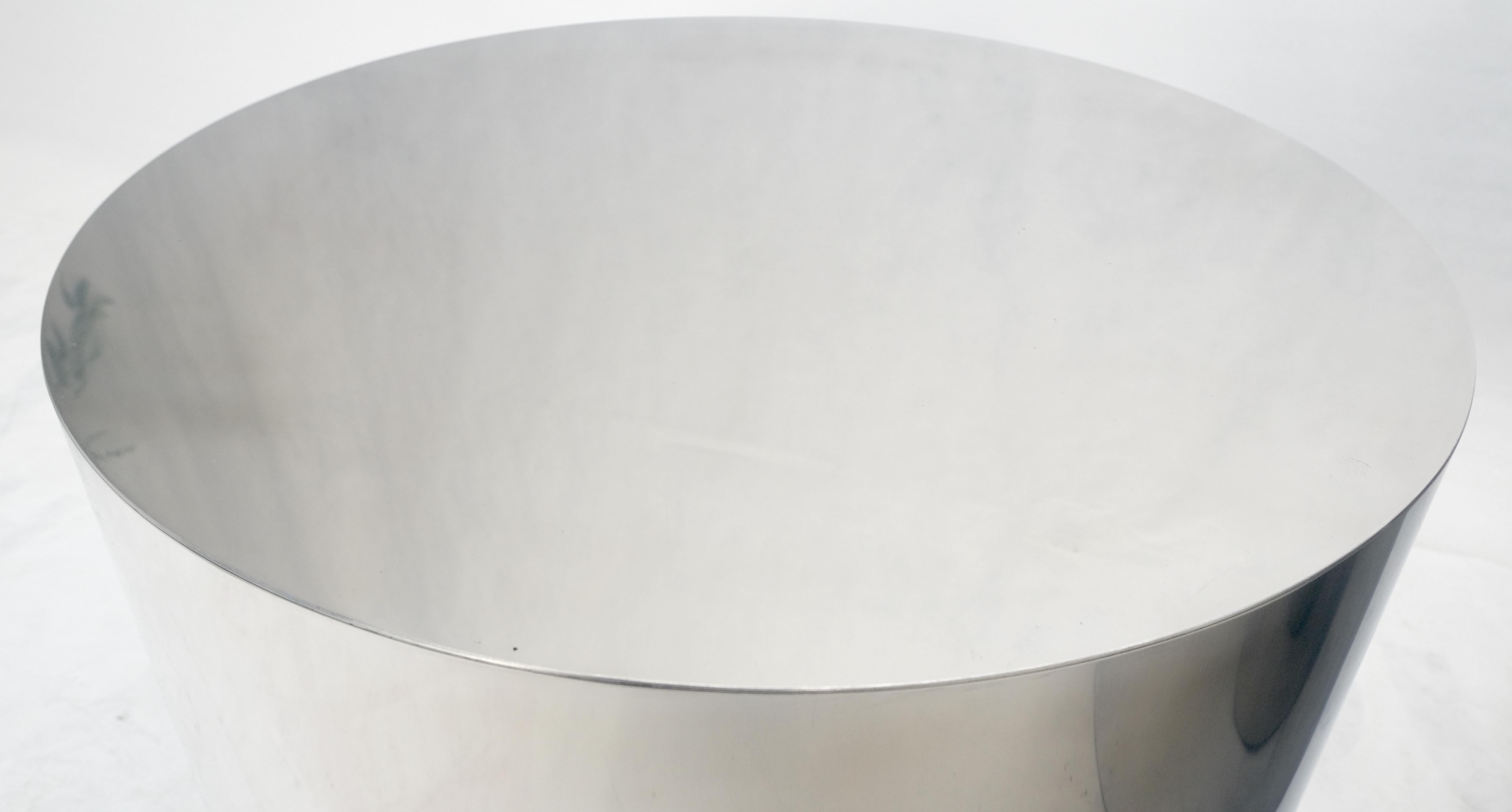 Pair of Round Stainless Steel Chrome Cylinder Shape End Tables Pedestals Clean! 2