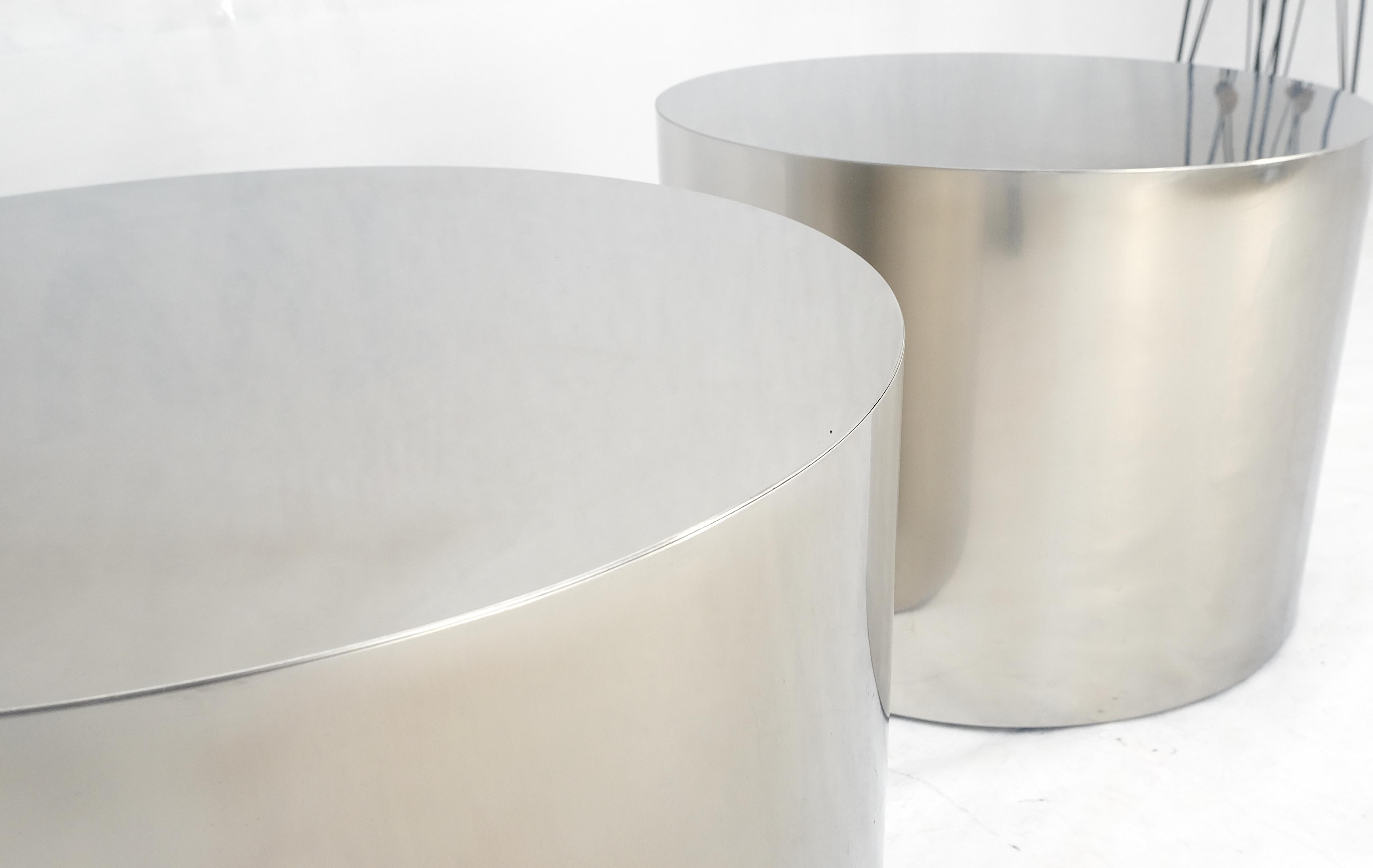 Pair of Round Stainless Steel Chrome Cylinder Shape End Tables Pedestals Clean! 3