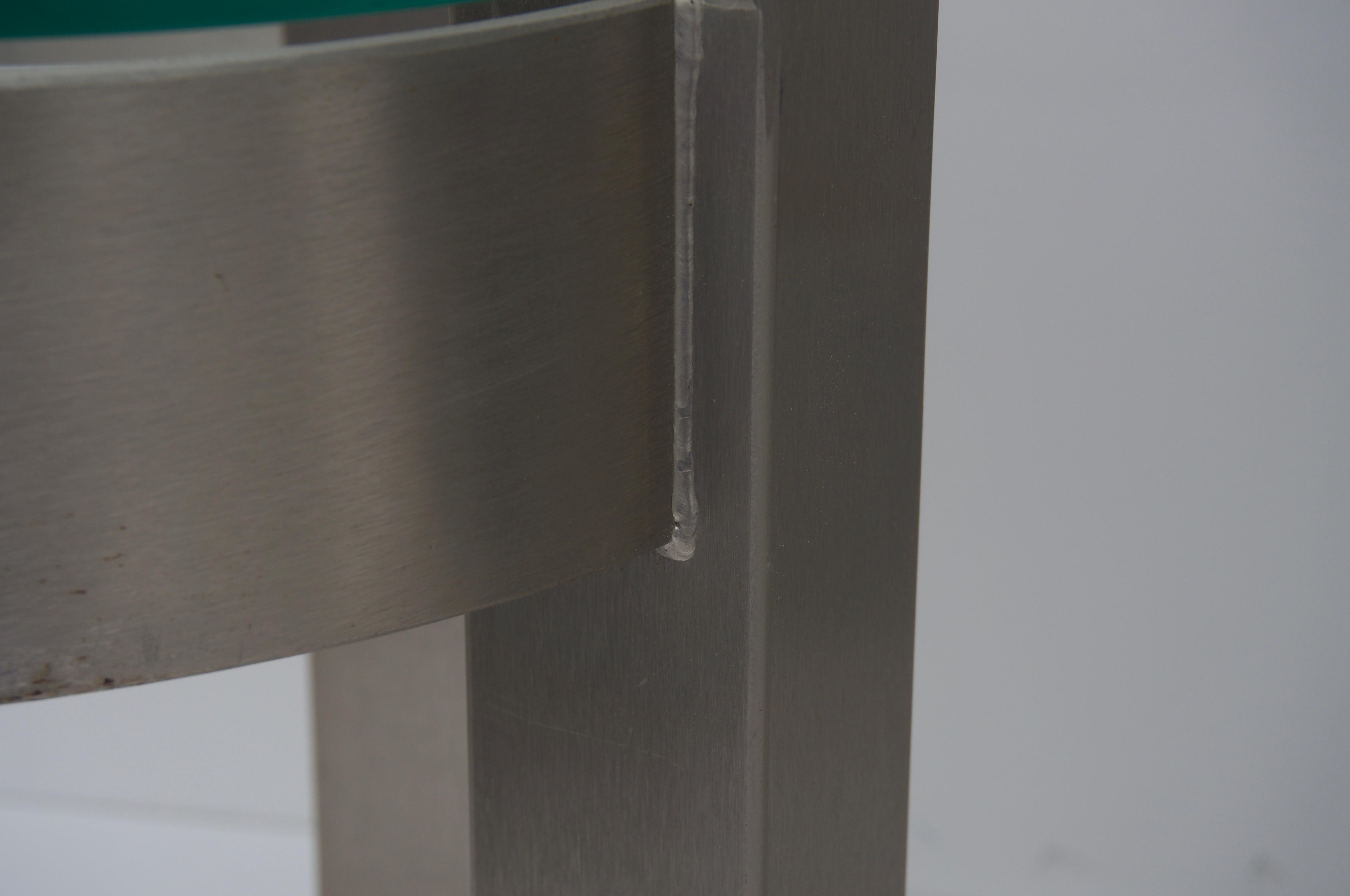 Hand-Crafted Pair of Stainless Steel Side Tables For Sale