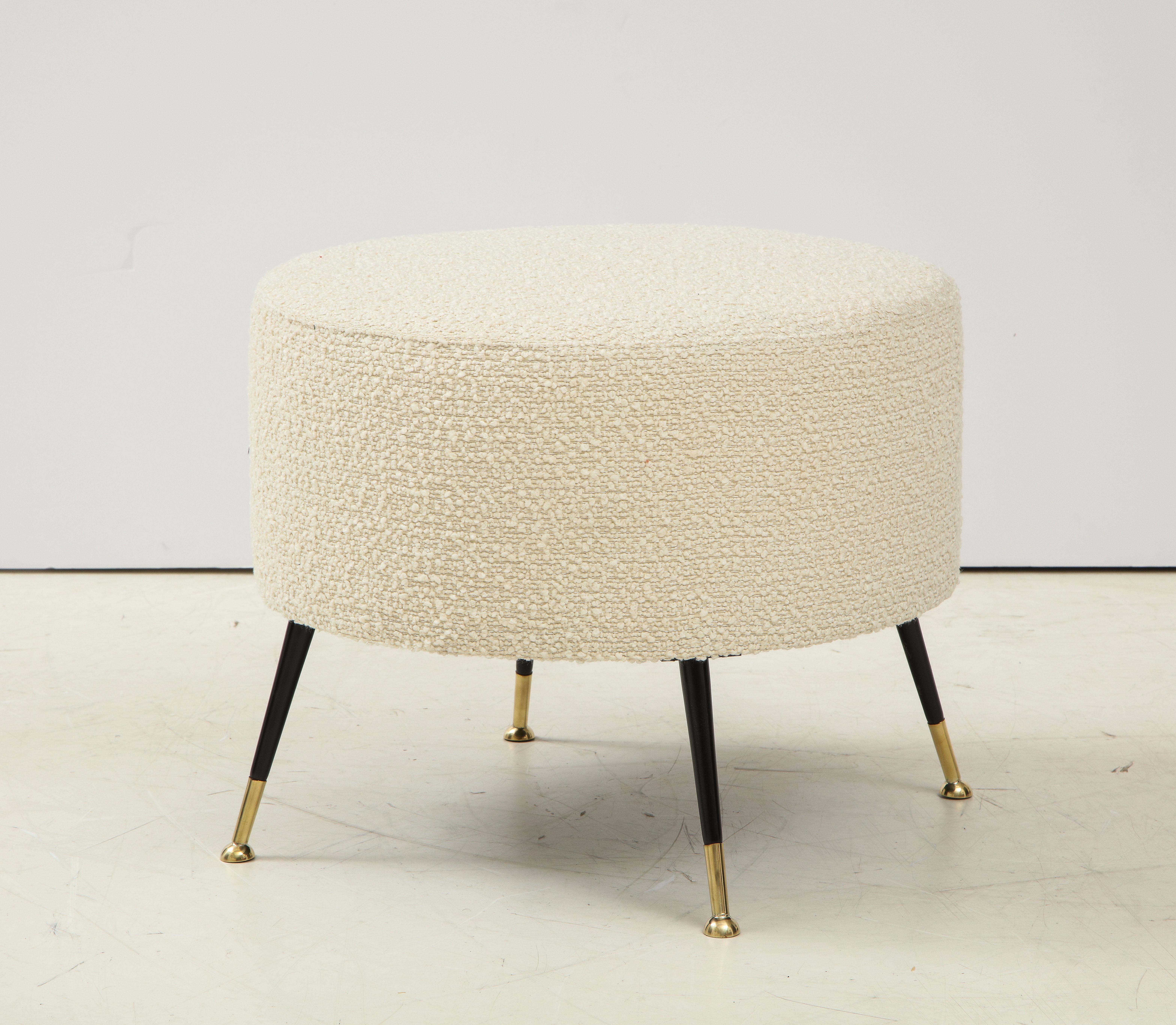 Pair of Round Stools or Poufs in Ivory Boucle Brass Legs, Italy, 2021 3
