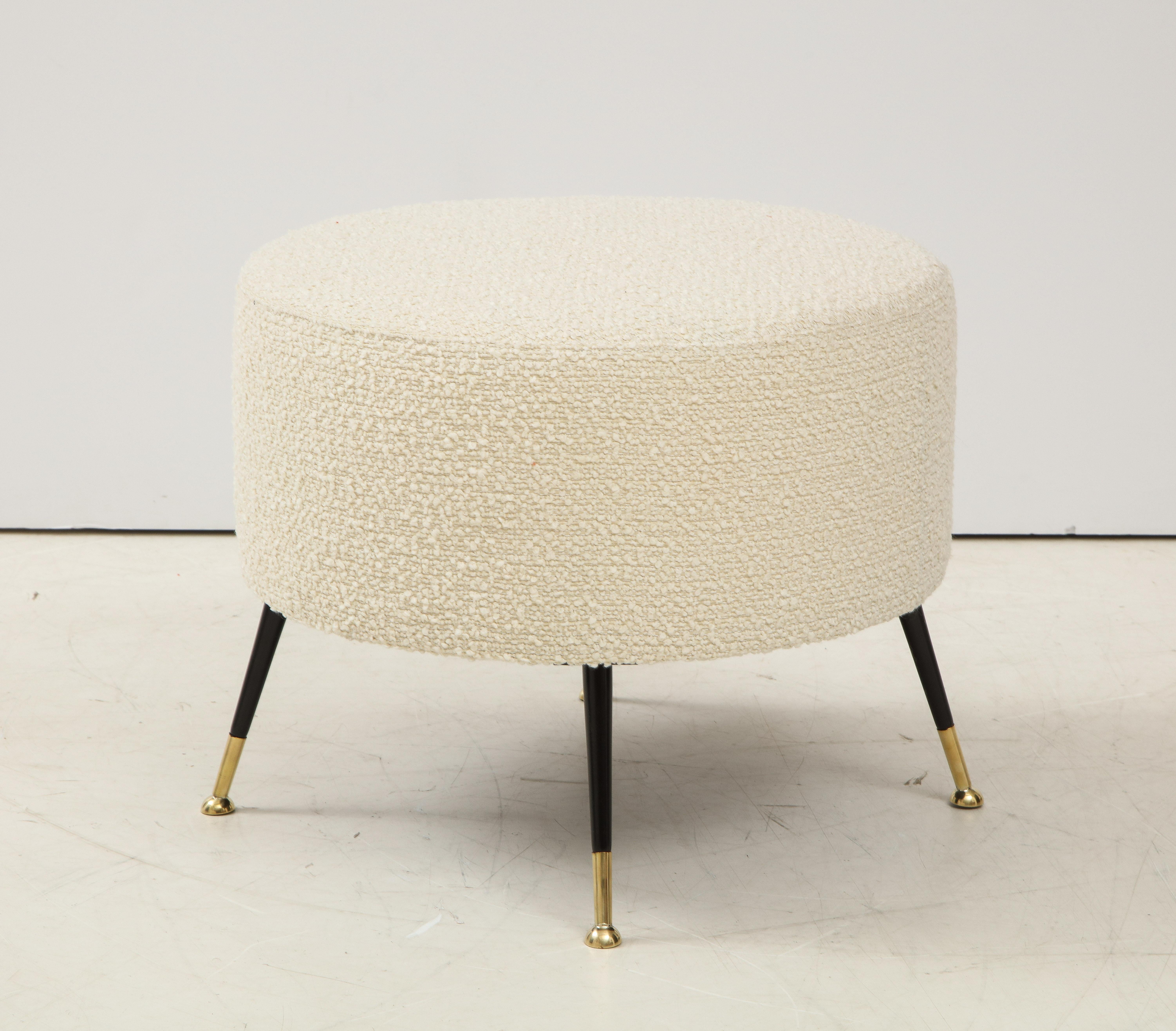 Pair of Round Stools or Poufs in Ivory Boucle Brass Legs, Italy, 2021 4