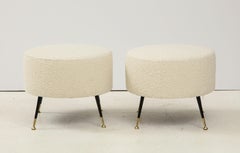 Pair of Round Stools or Poufs in Ivory Boucle Brass Legs, Italy, 2021