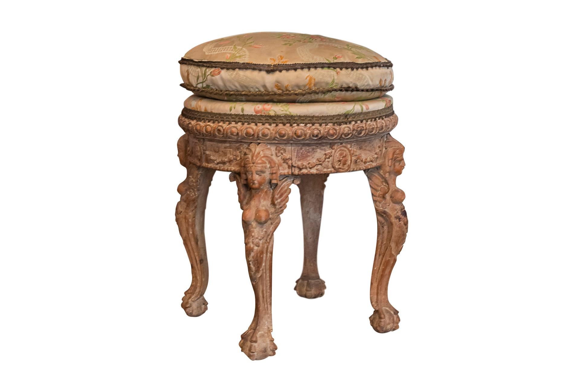 Neoclassical Pair of Round Stools, Sculpted Wood, Late 18th Century, France