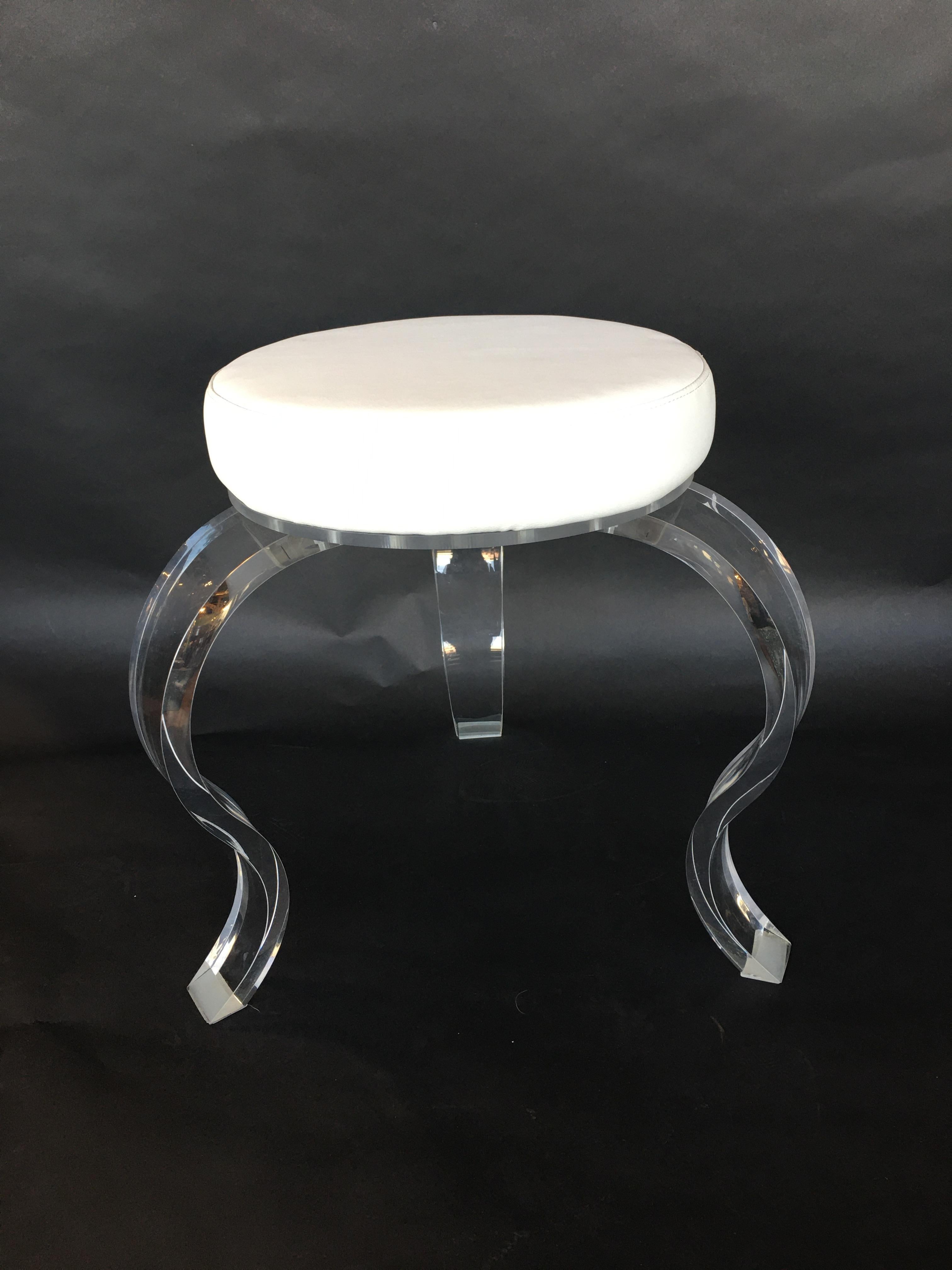 American Pair of Round Stools with Lucite Legs For Sale
