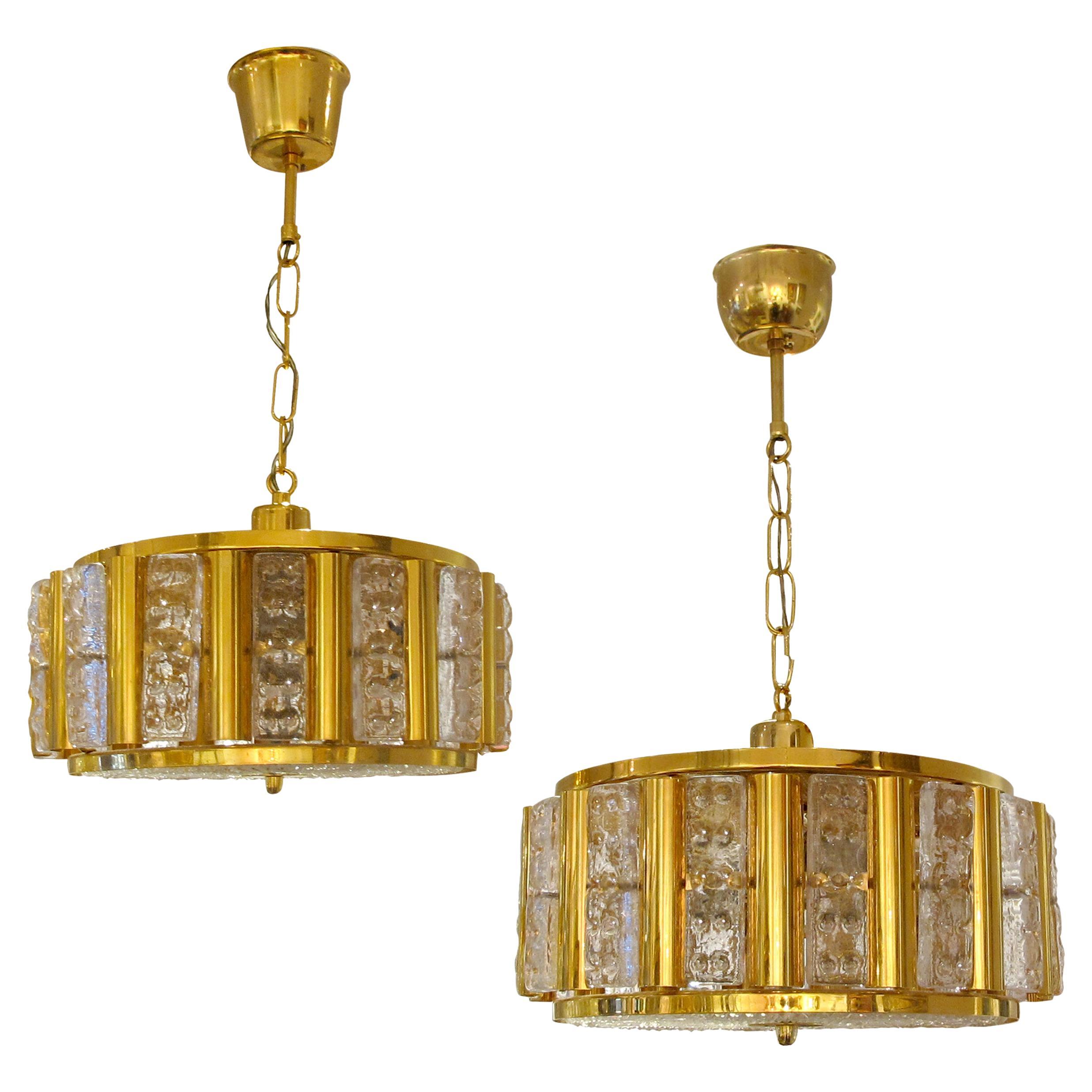 Pair of Round Swedish 1960s Ceiling Lights by Carl Fagerlund for Orrefors