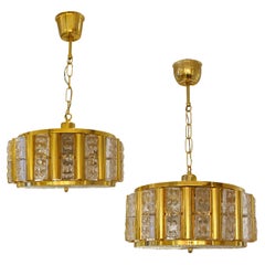 Pair of Round Swedish 1960s Ceiling Lights by Carl Fagerlund for Orrefors
