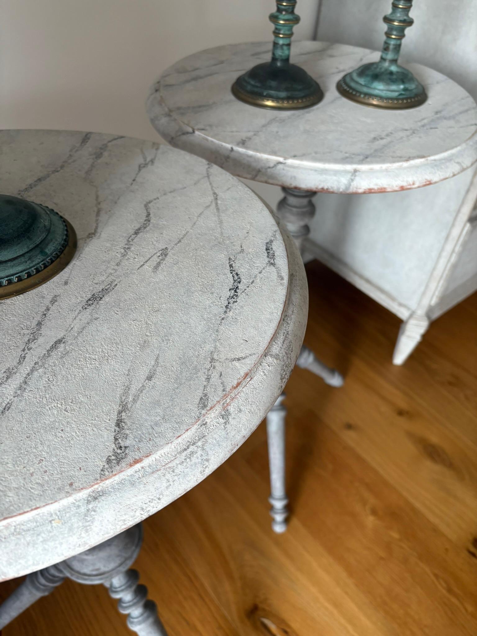 Pair of Round Swedish Pedestal Side Tables For Sale 3