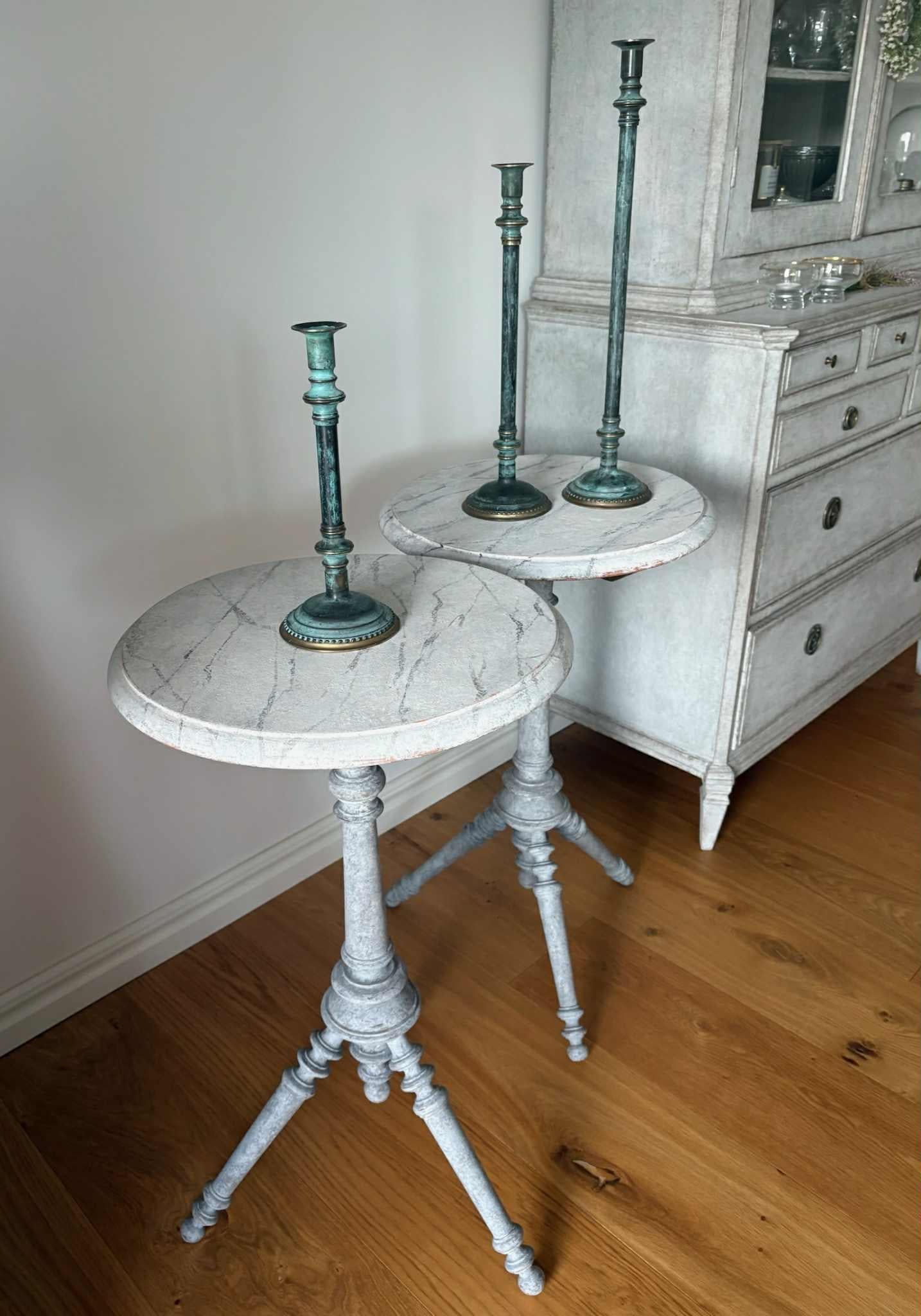 Pair of Round Swedish Pedestal Side Tables For Sale 4