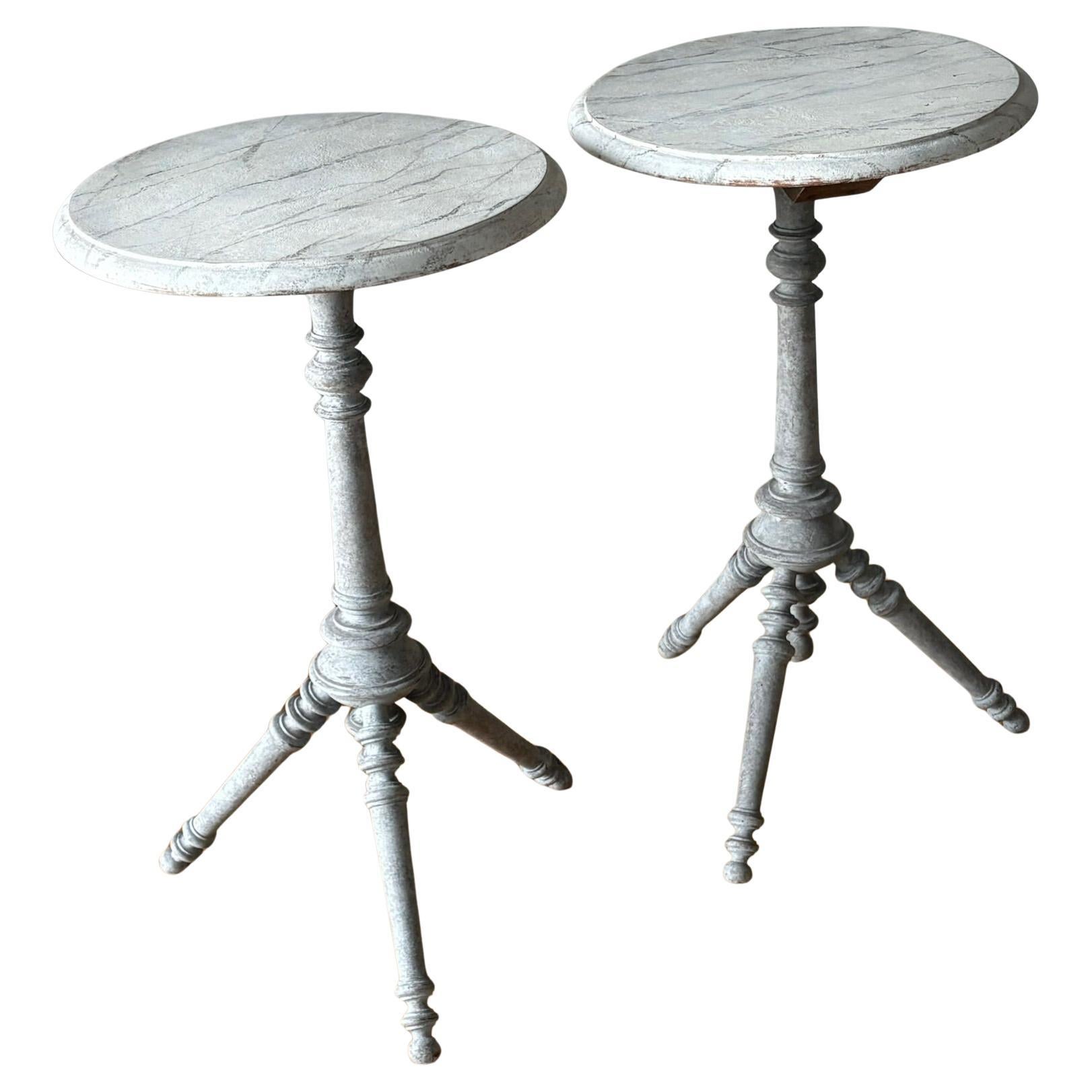 Pair of Round Swedish Pedestal Side Tables For Sale