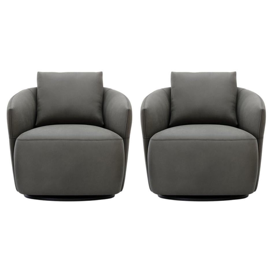 Pair of Round Swivel Armchairs with Auto-Return Mechanism