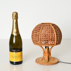 Pair of Round Table Lamps in Bamboo, Rattan and Vienna Straw, Sognot, Italy 1960