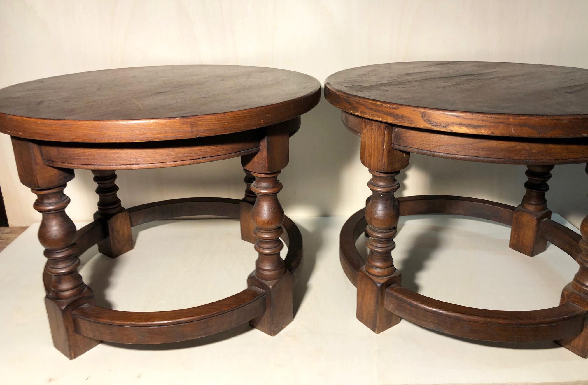 Pair of Round Tables Oak Smoking 1970s Original Italian Style and Design 2