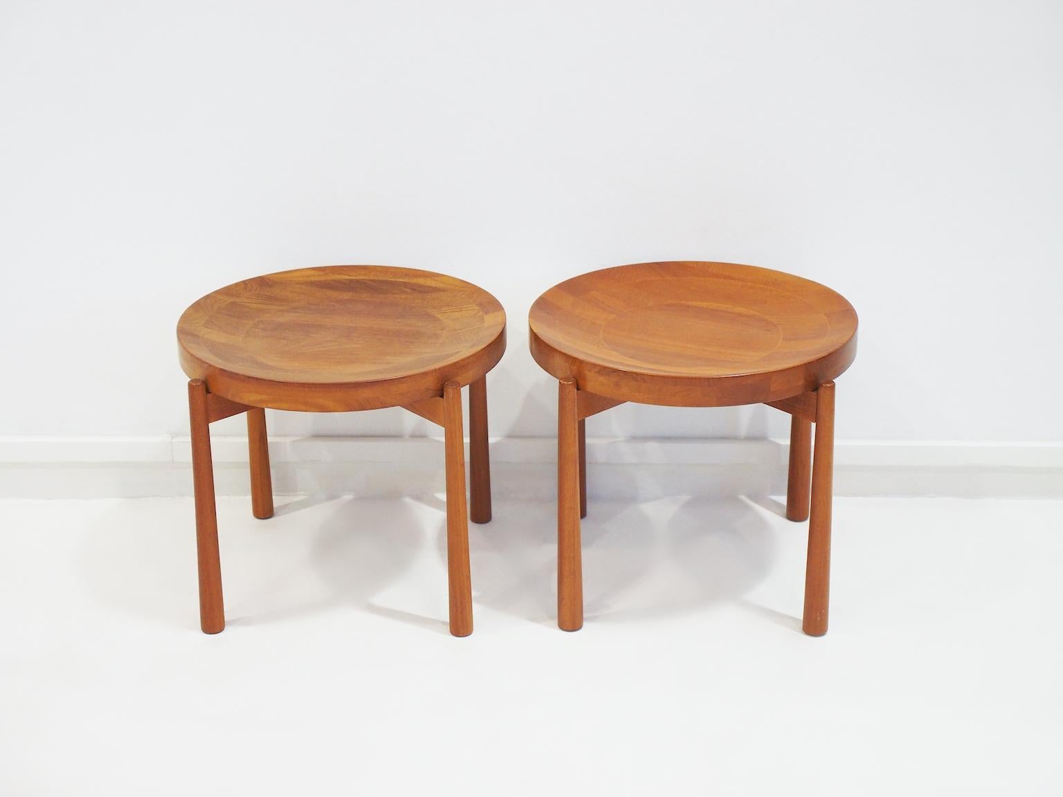 Scandinavian Modern Pair of Round Teak Tray Tables Attributed to Jens Harald Quistgaard For Sale