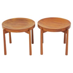 Vintage Pair of Round Teak Tray Tables Attributed to Jens Harald Quistgaard