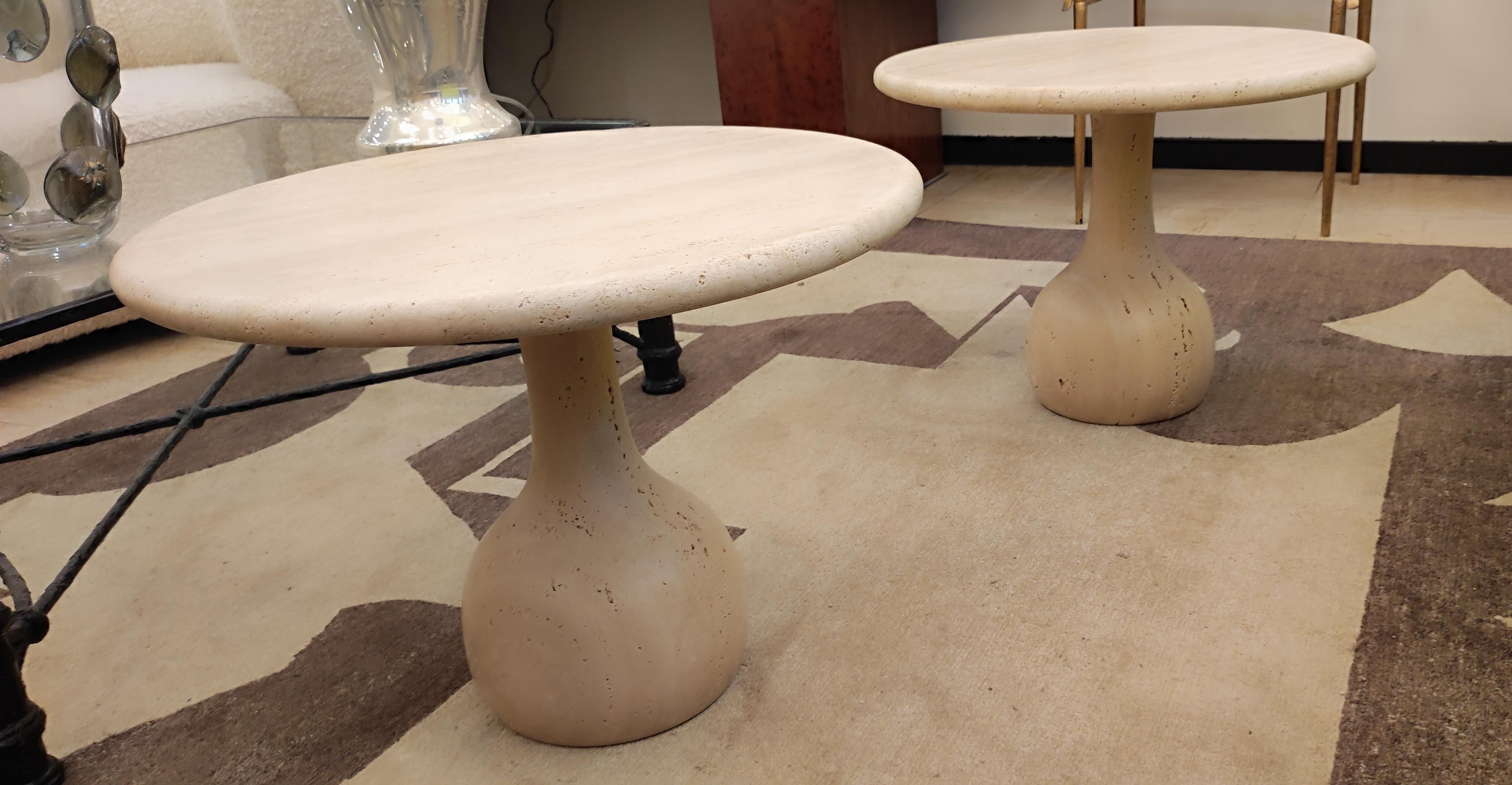 Pair of round Travertine cocktail  table For Sale 6