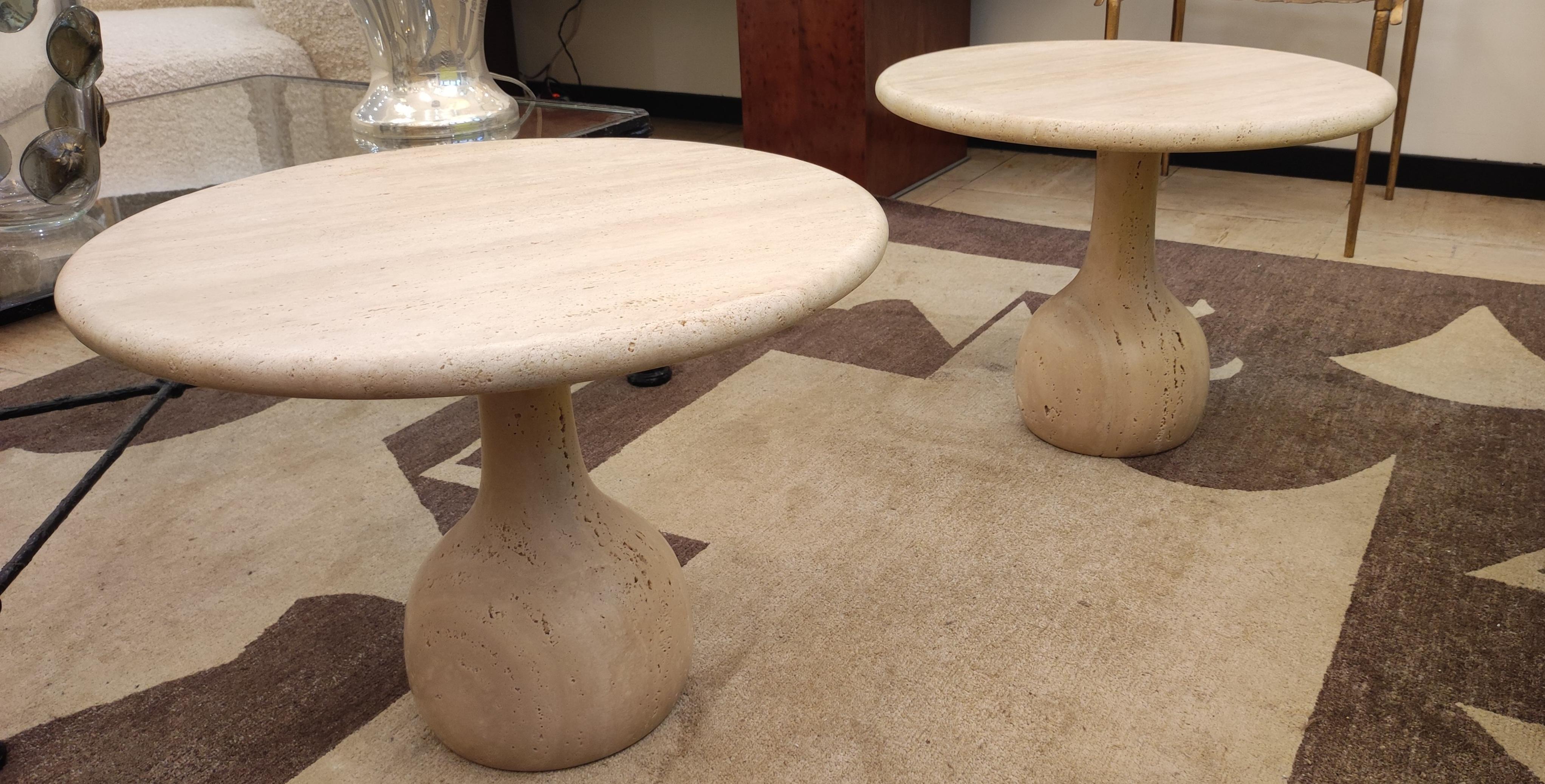 Pair of round Travertine cocktail  table For Sale 7