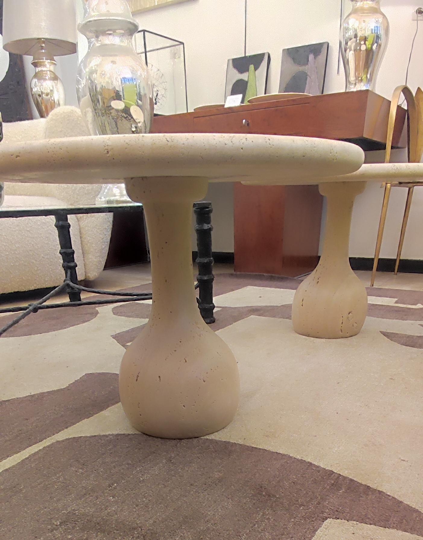 Pair of round Travertine cocktail  table For Sale 8