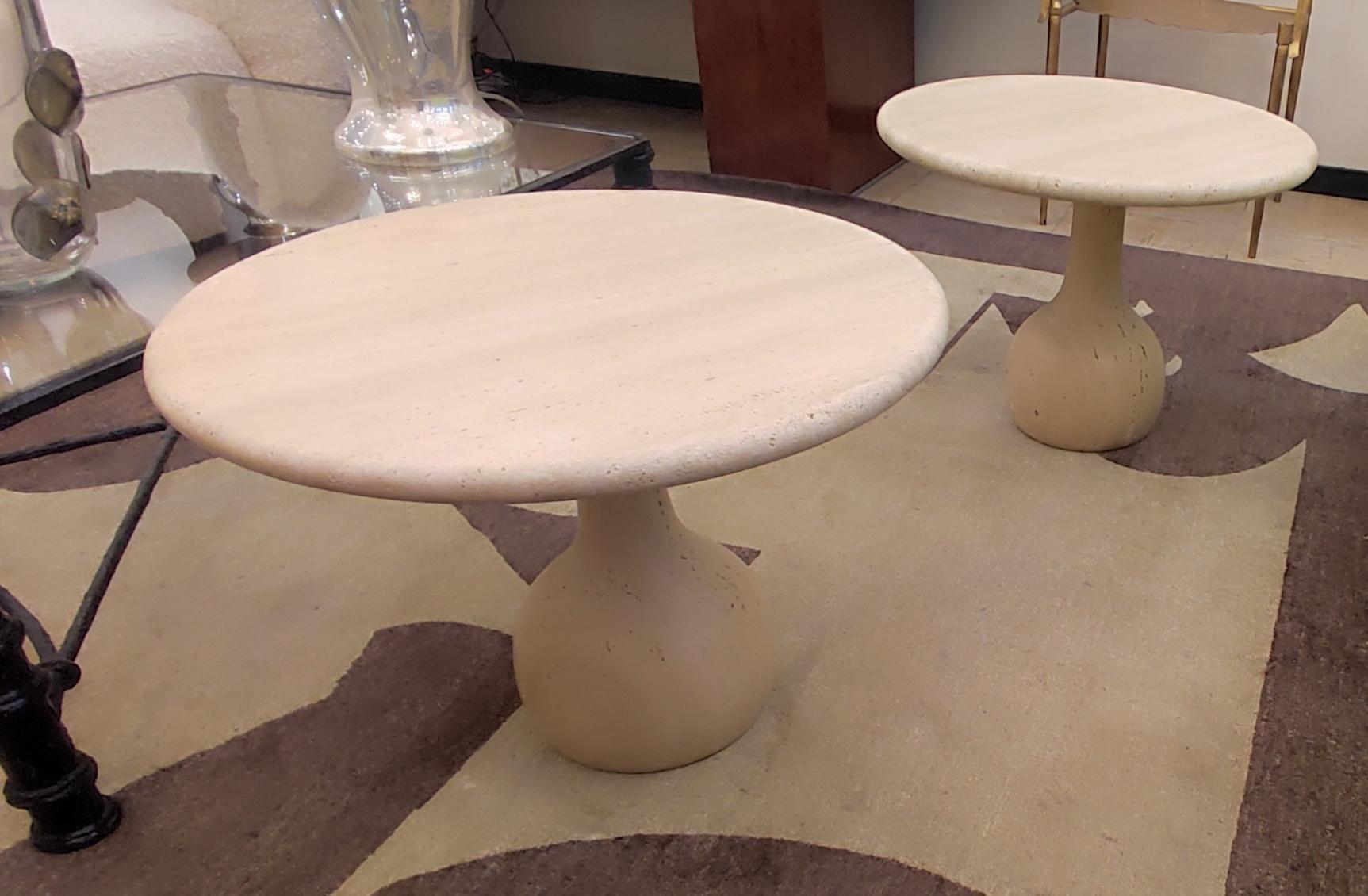 Pair of round travertine cocktail  table, crca 1980
(We can sell only one upon request)