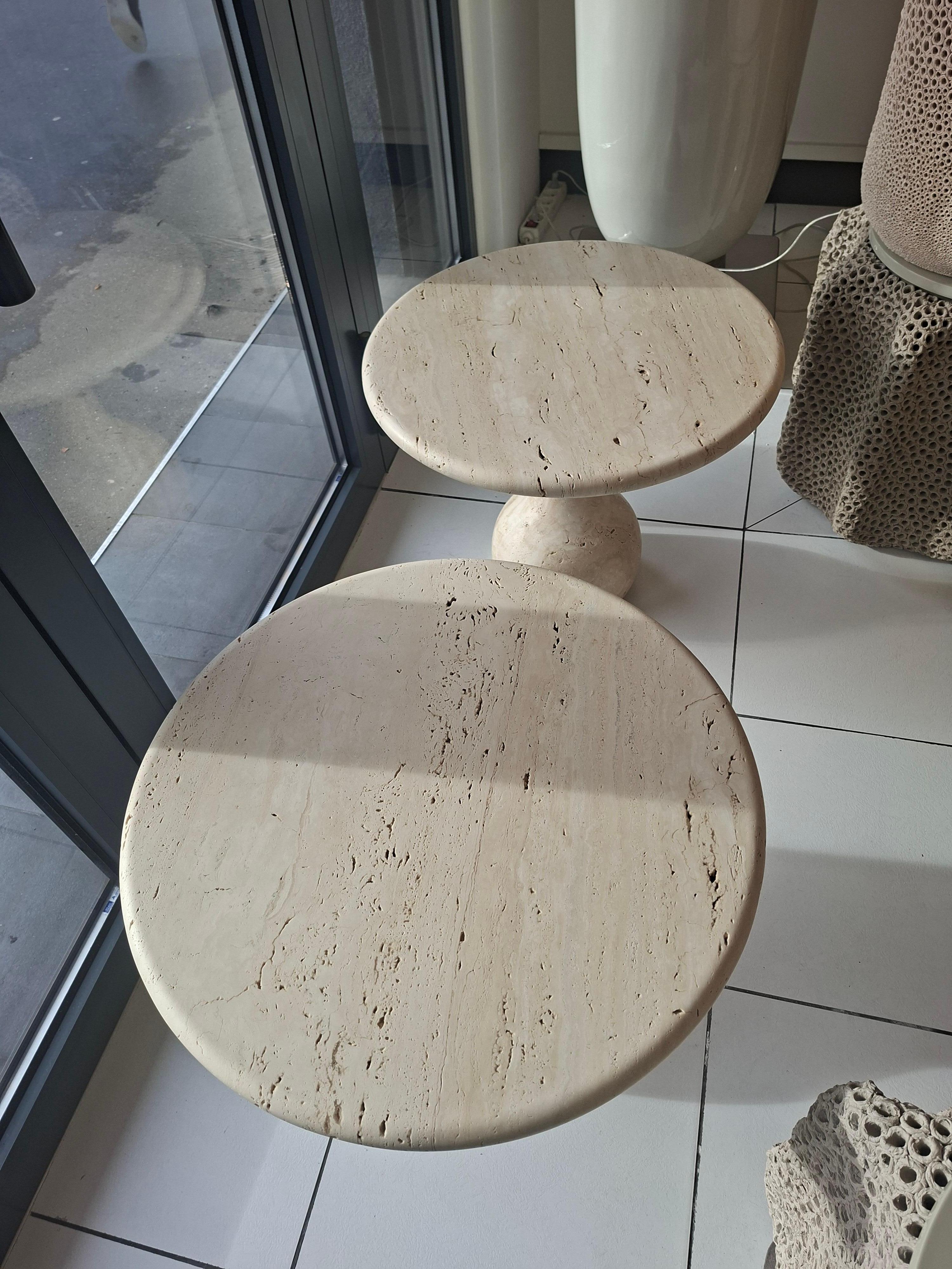 Pair of round travertine cocktail  table, crca 1980
(We can sell only one upon request)