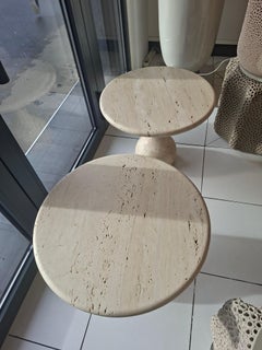 Pair of round Travertine cocktail  table