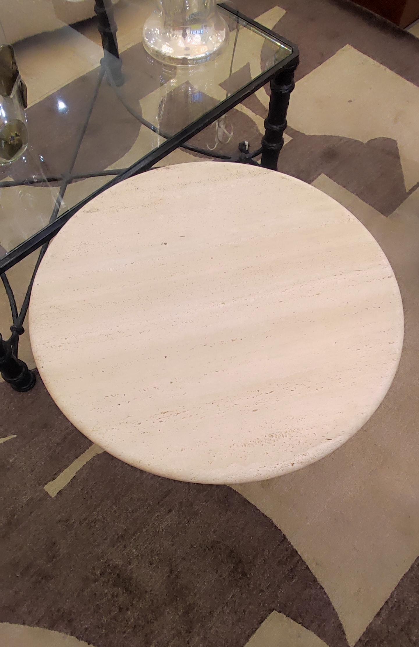 Pair of round Travertine cocktail  table For Sale 1
