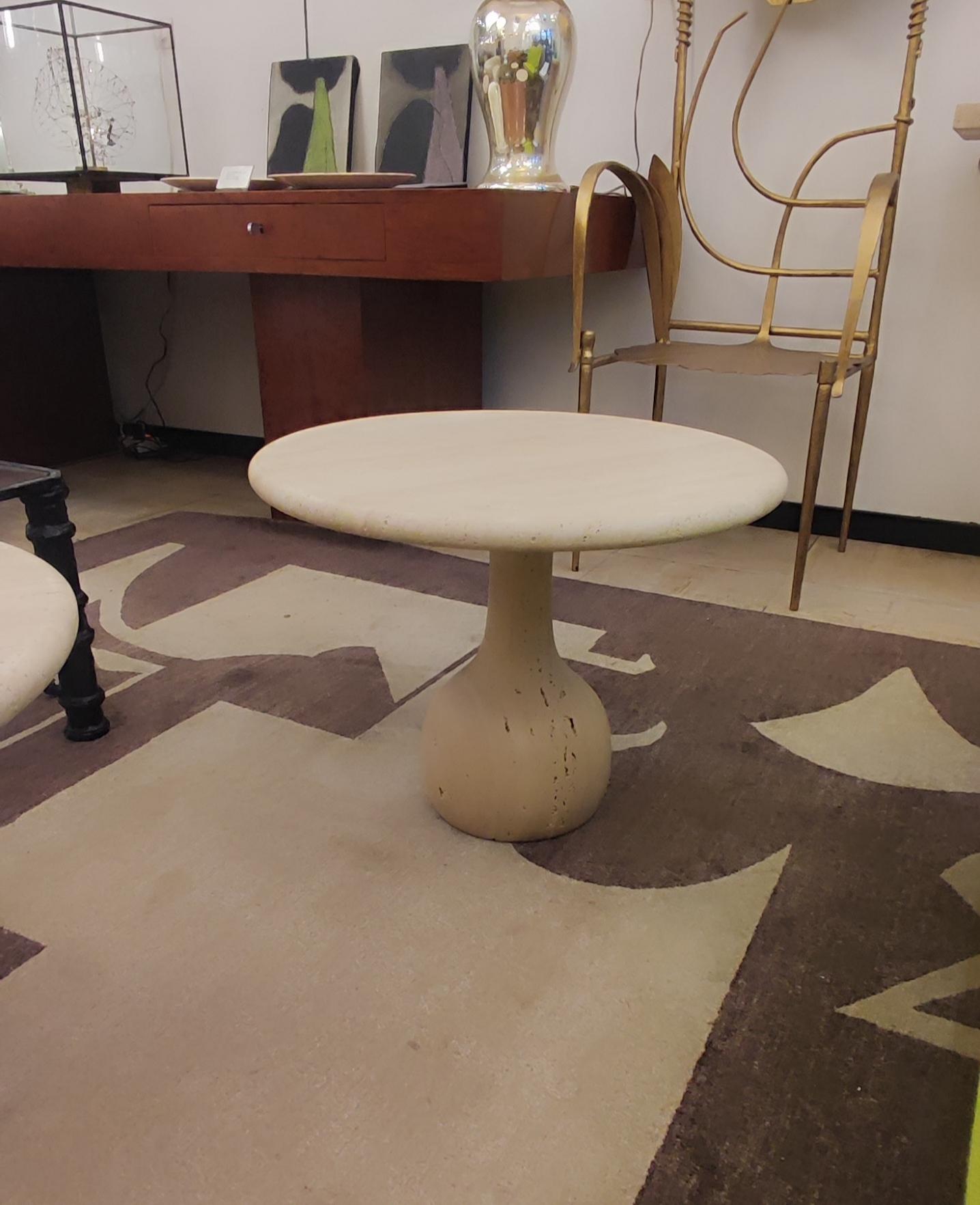 Pair of round Travertine cocktail  table For Sale 3