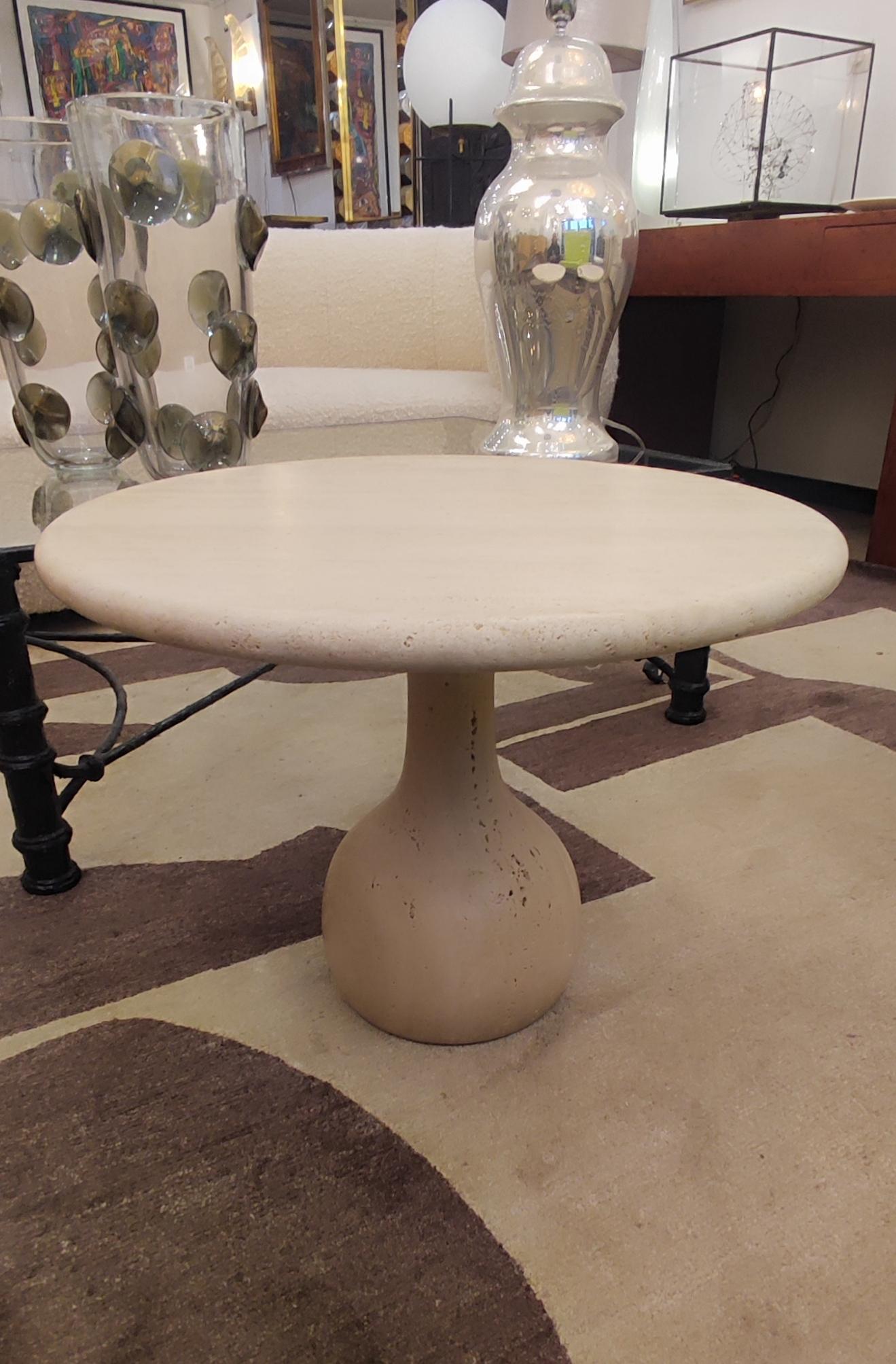 Pair of round Travertine cocktail  table For Sale 4