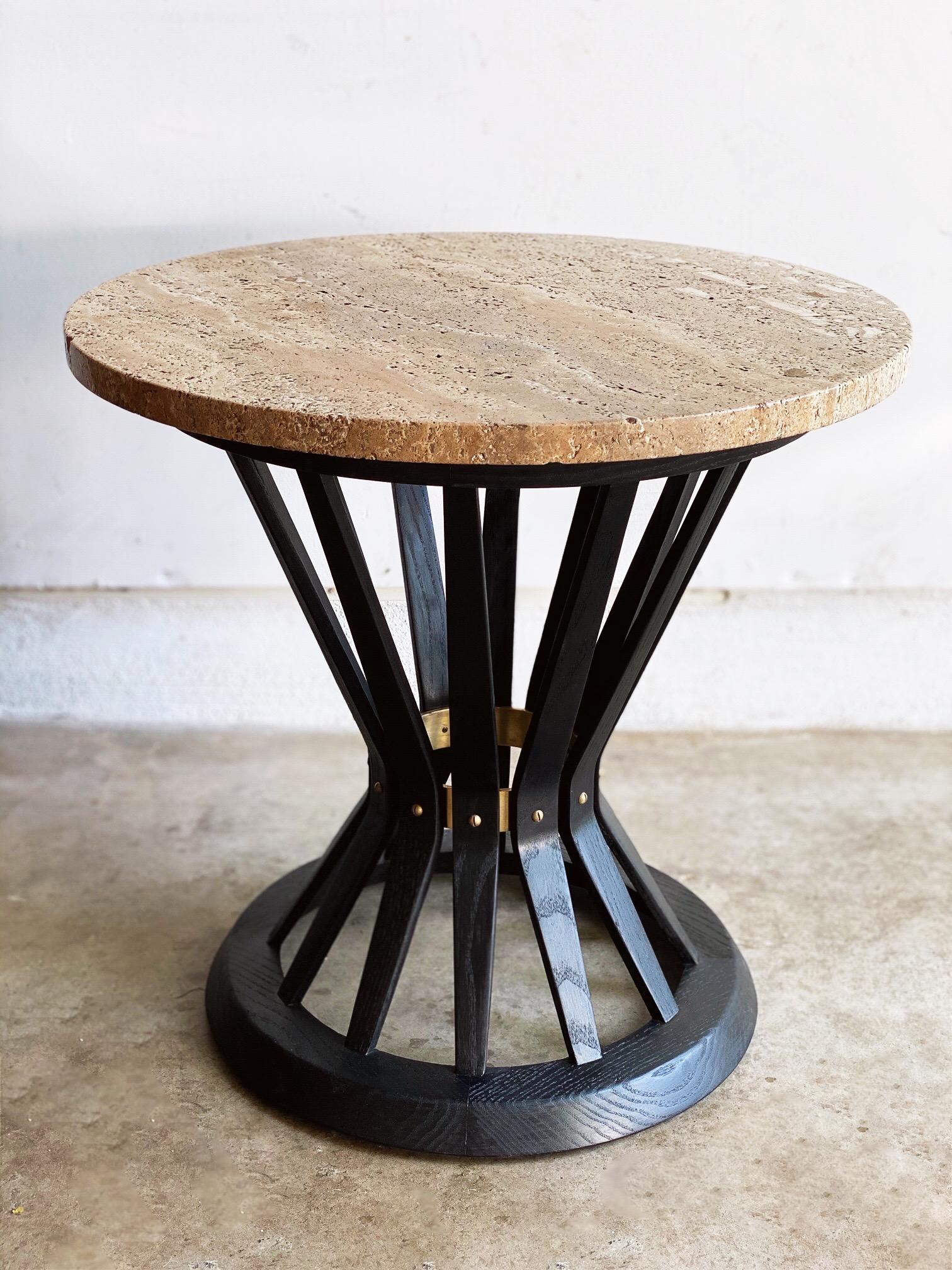 20th Century Pair of Round Travertine Tables by Edward Wormley for Dunbar Furniture Corp.