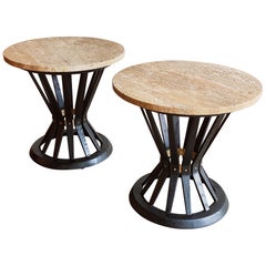 Paar runde Tische aus Travertin von Edward Wormley für Dunbar Furniture Corp.