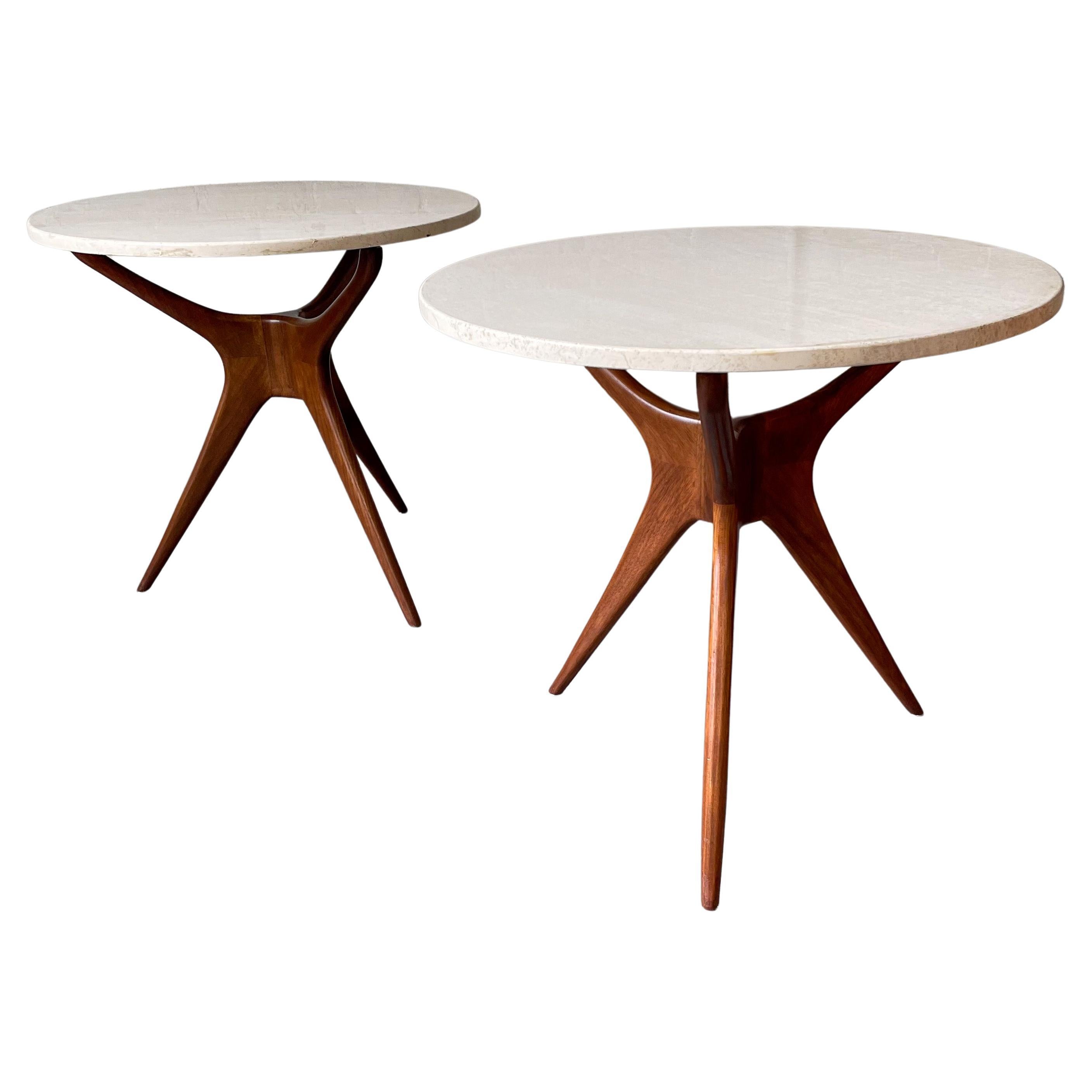 Pair of Round Trisymmetric Side Tables After Vladimir Kagan For Sale